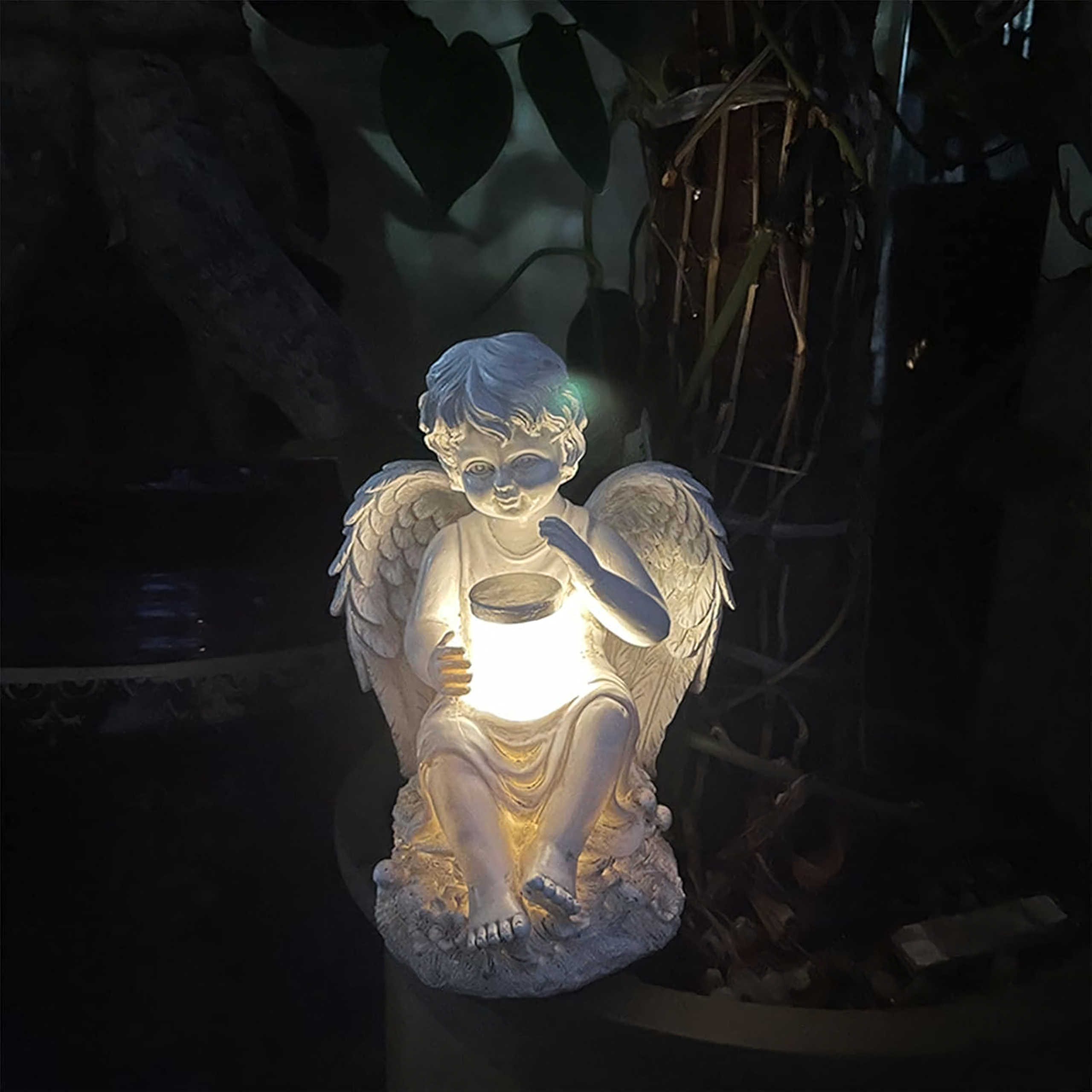 Figurka Świecznik Dekoracja Posążek Aniołek Solarny Led Ogrodu na Grób 18cm - obrazek 4