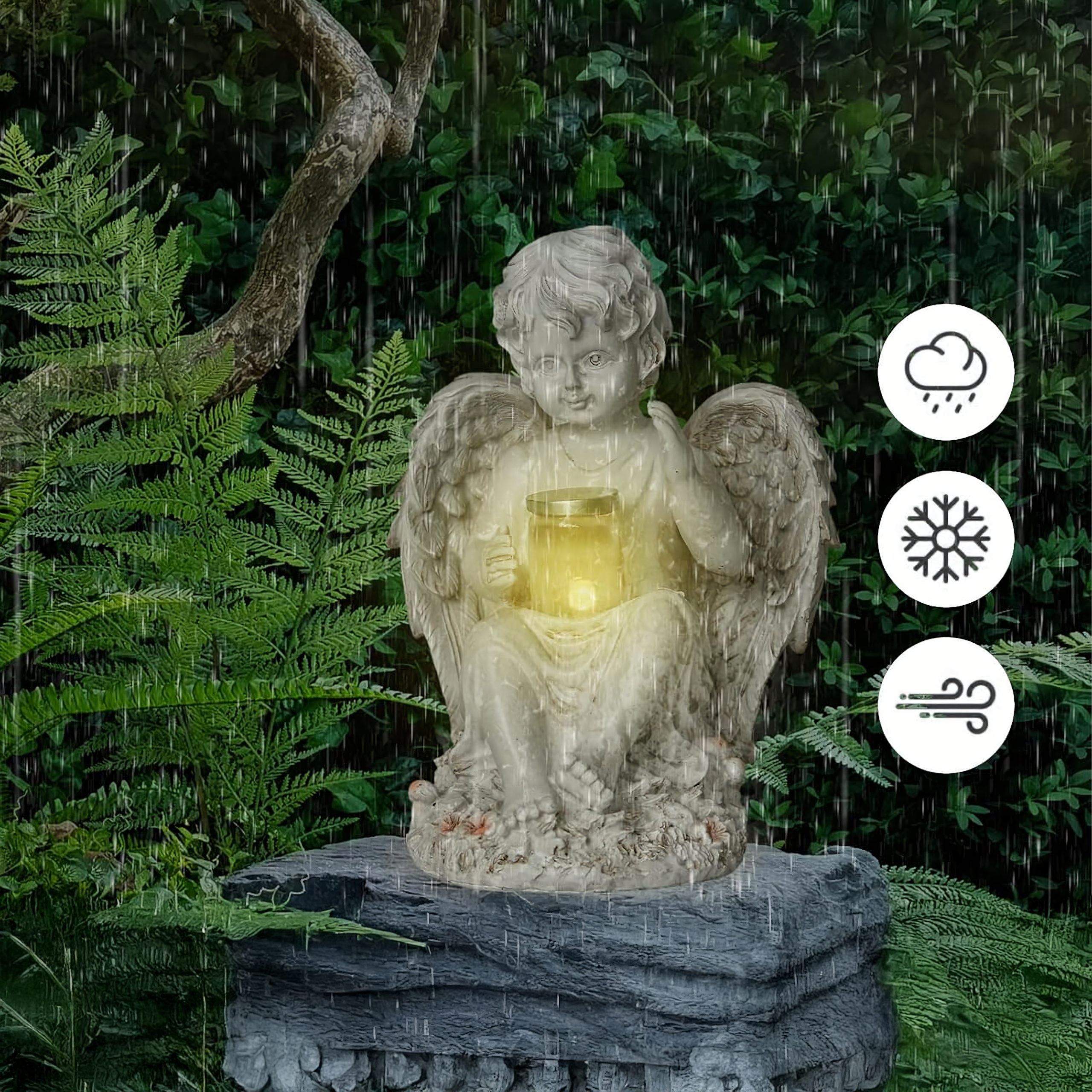 Figurka Świecznik Dekoracja Posążek Aniołek Solarny Led Ogrodu na Grób 18cm - obrazek 5