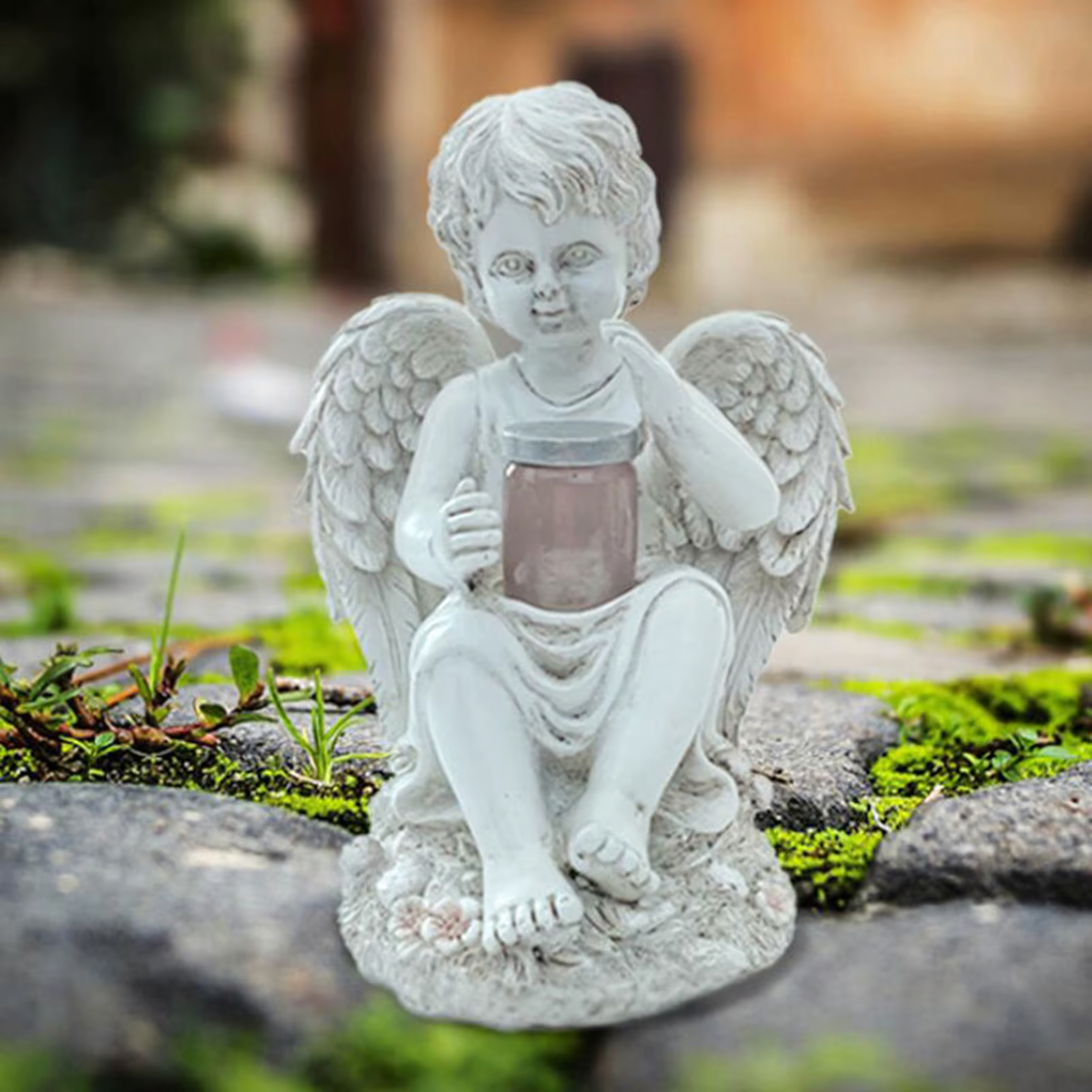 Figurka Świecznik Dekoracja Posążek Aniołek Solarny Led Ogrodu na Grób 18cm - obrazek 8