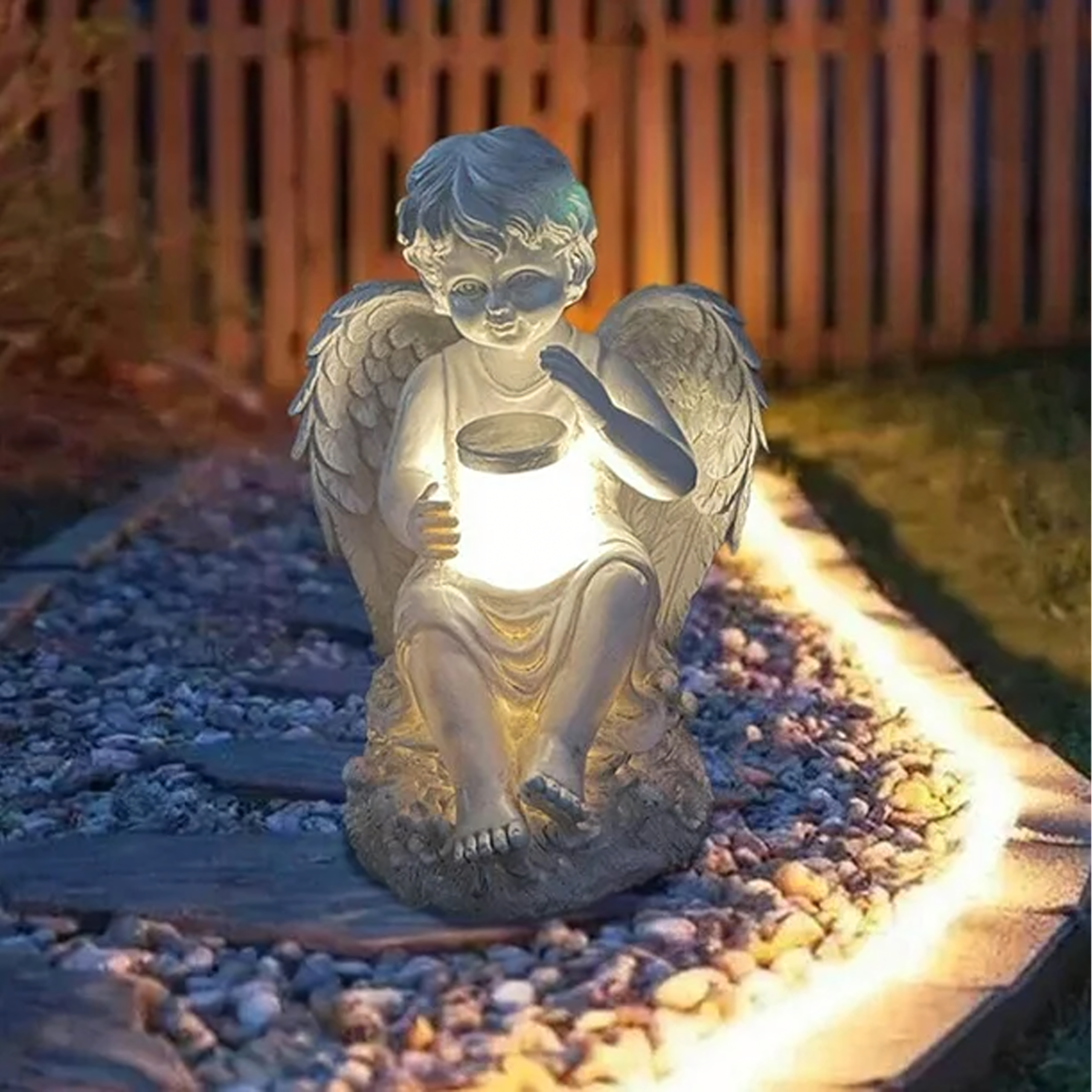 Figurka Świecznik Dekoracja Posążek Aniołek Solarny Led Ogrodu na Grób 18cm - obrazek 9