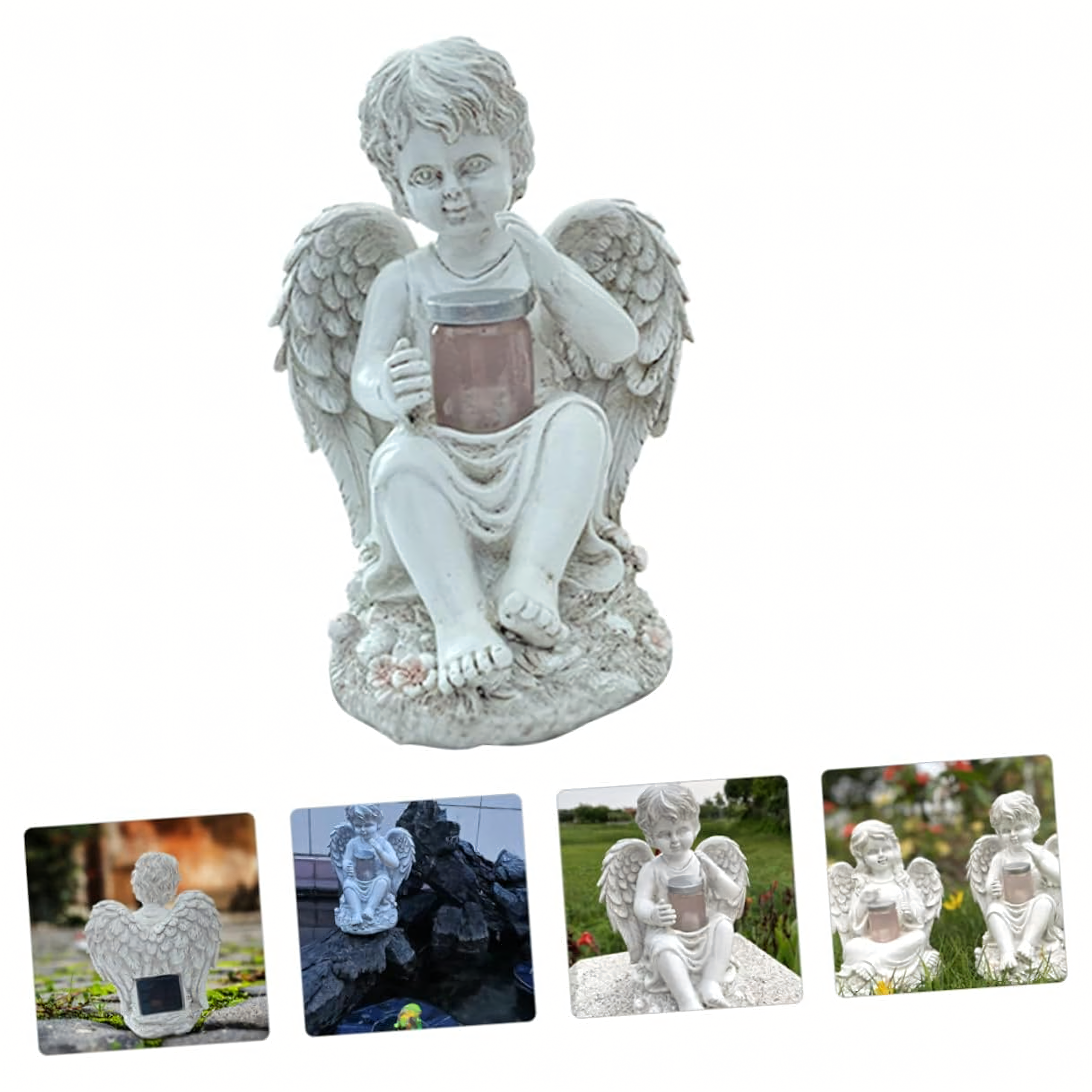 Figurka Świecznik Dekoracja Posążek Aniołek Solarny Led Ogrodu na Grób 18cm - obrazek 11