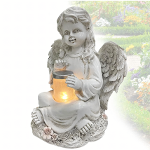 Figurka Świecznik Dekoracja Posążek Aniołek Solarny Led do Ogrodu na Grób 18cm