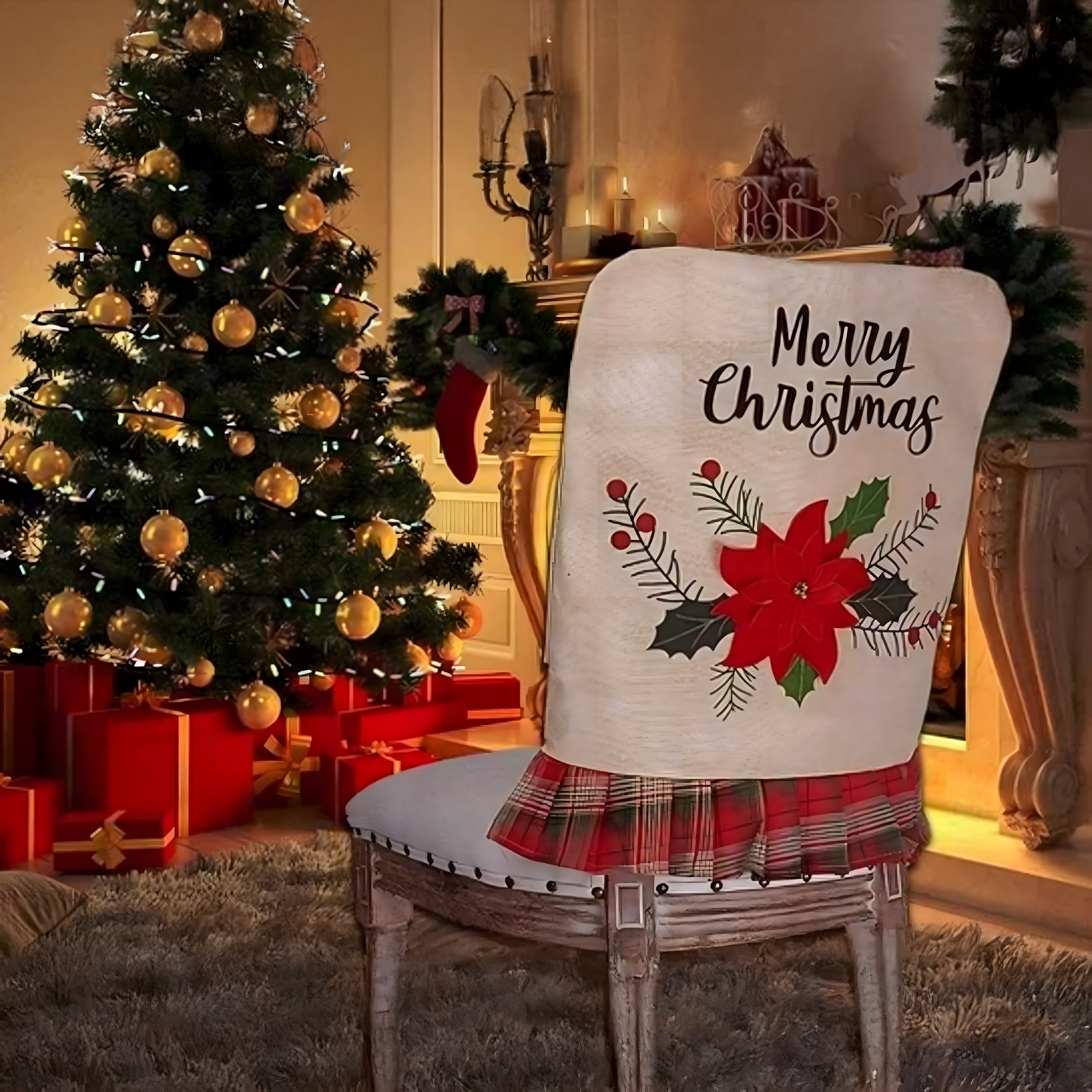 Pokrowiec na Krzesło Siedzisko Świąteczny Ozdoba Dekoracja Świąteczna - obrazek 3