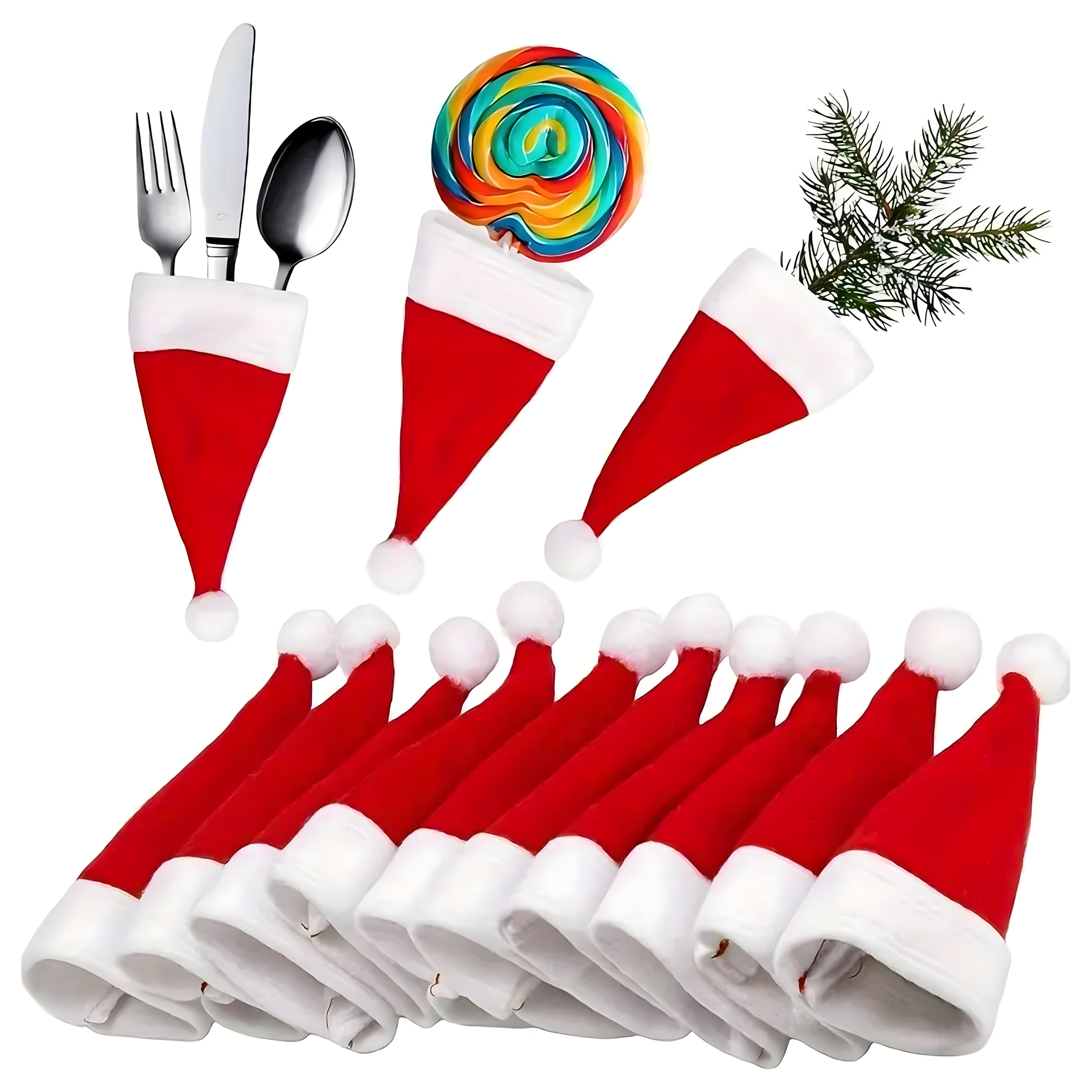 12x Etui na Sztućce Świąteczne Pokrowce Pokrowiec na Święta Czapka Mikołaj - obrazek 4