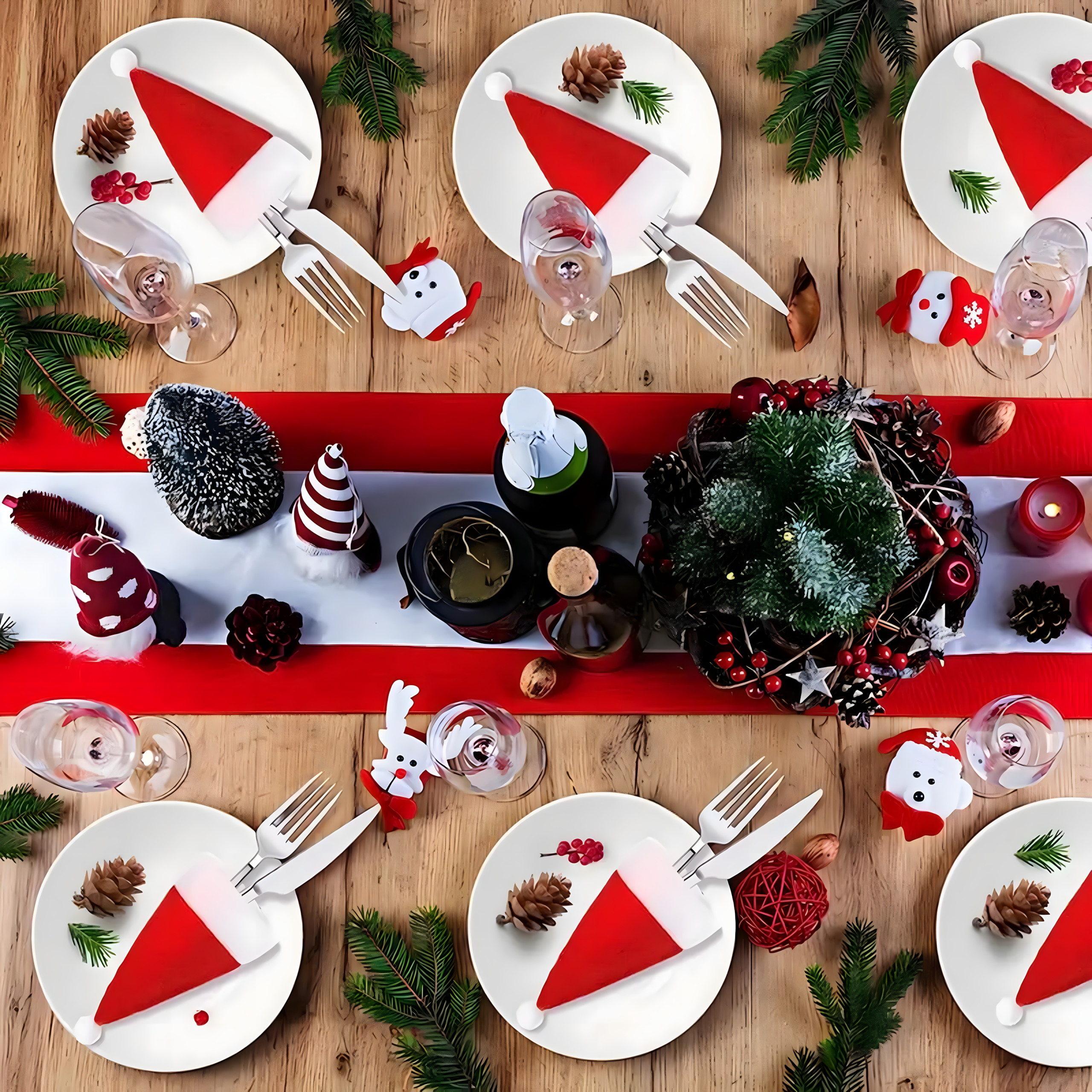 12x Etui na Sztućce Świąteczne Pokrowce Pokrowiec na Święta Czapka Mikołaj - obrazek 6