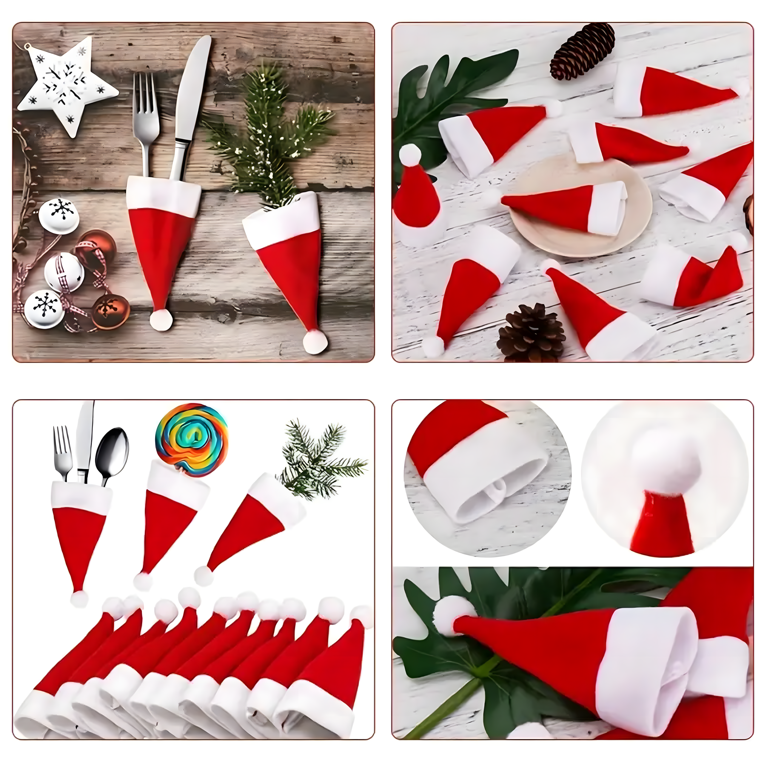 12x Etui na Sztućce Świąteczne Pokrowce Pokrowiec na Święta Czapka Mikołaj - obrazek 10