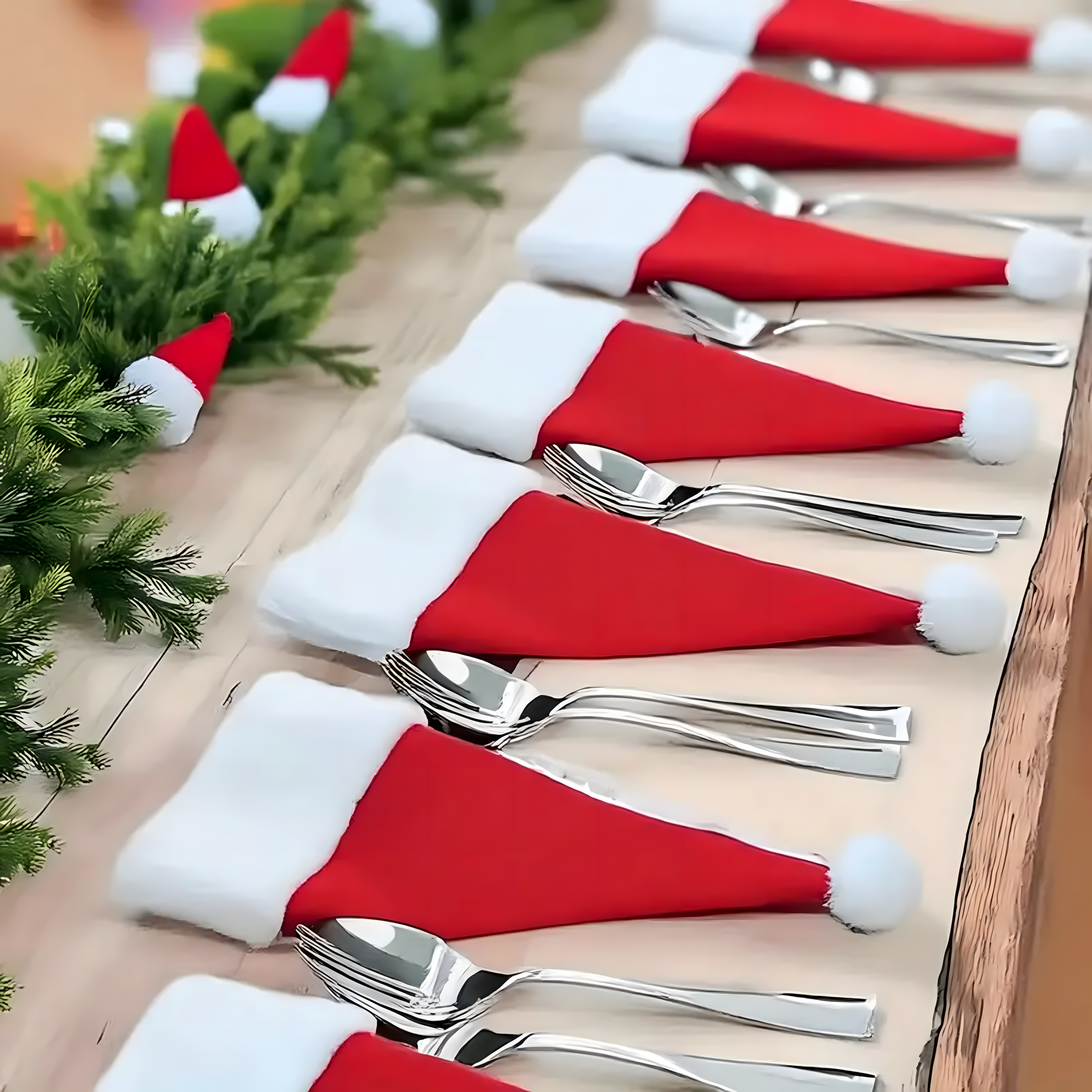 12x Etui na Sztućce Świąteczne Pokrowce Pokrowiec na Święta Czapka Mikołaj - obrazek 11