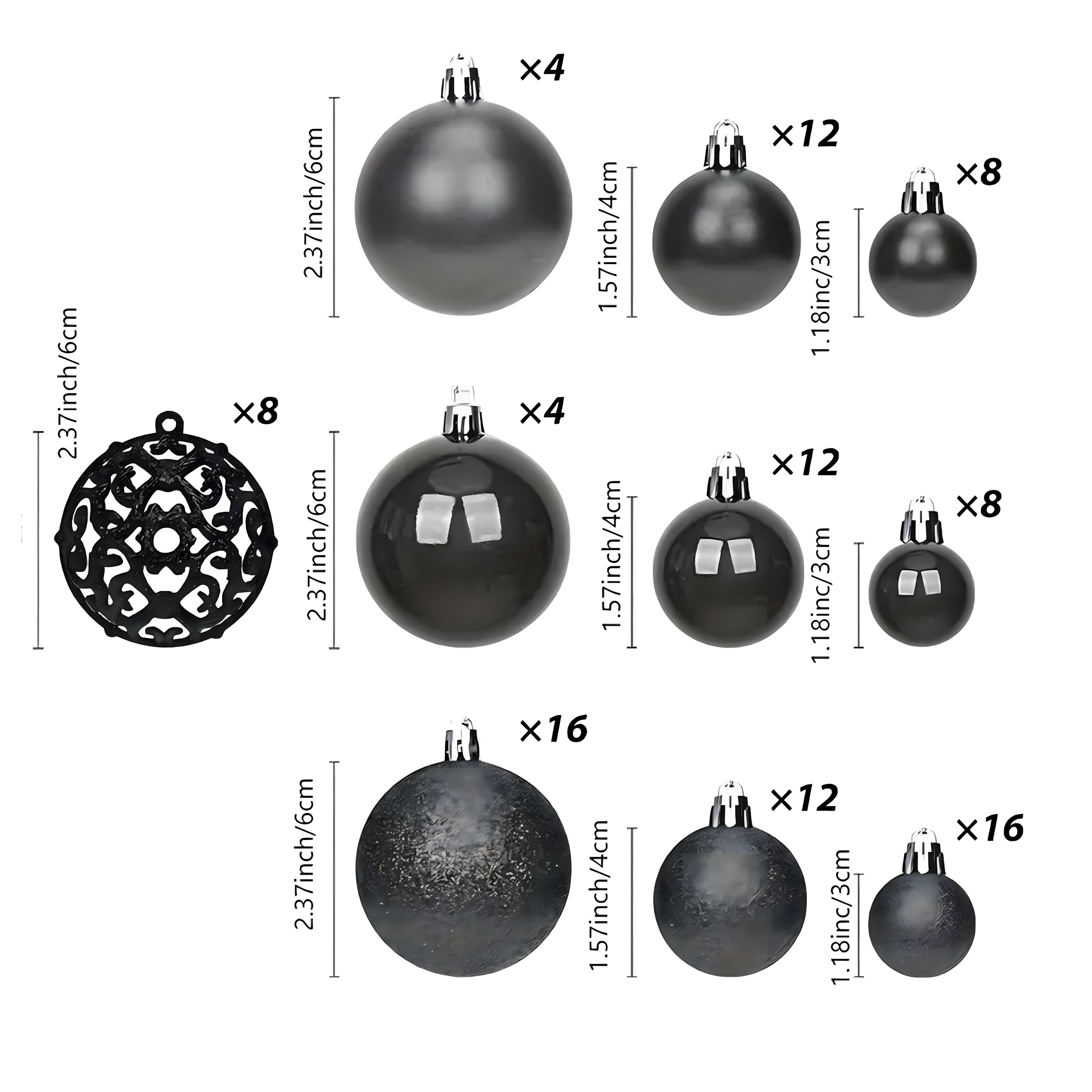 Zestaw 100 szt Bombek Choinkowych z Zawieszką na Choinkę Nietłukące Czarne