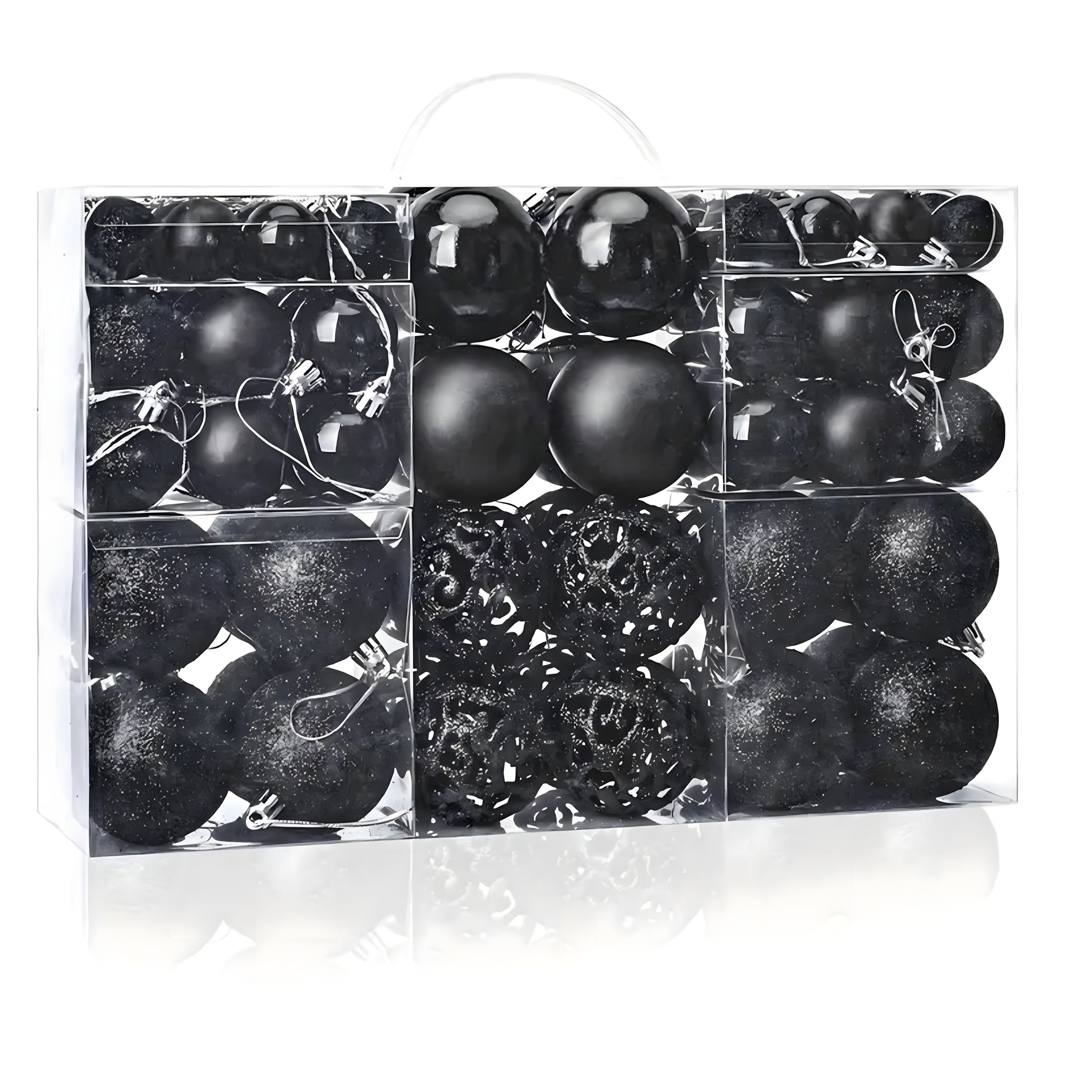 Zestaw 100 szt Bombek Choinkowych z Zawieszką na Choinkę Nietłukące Czarne - obrazek 4