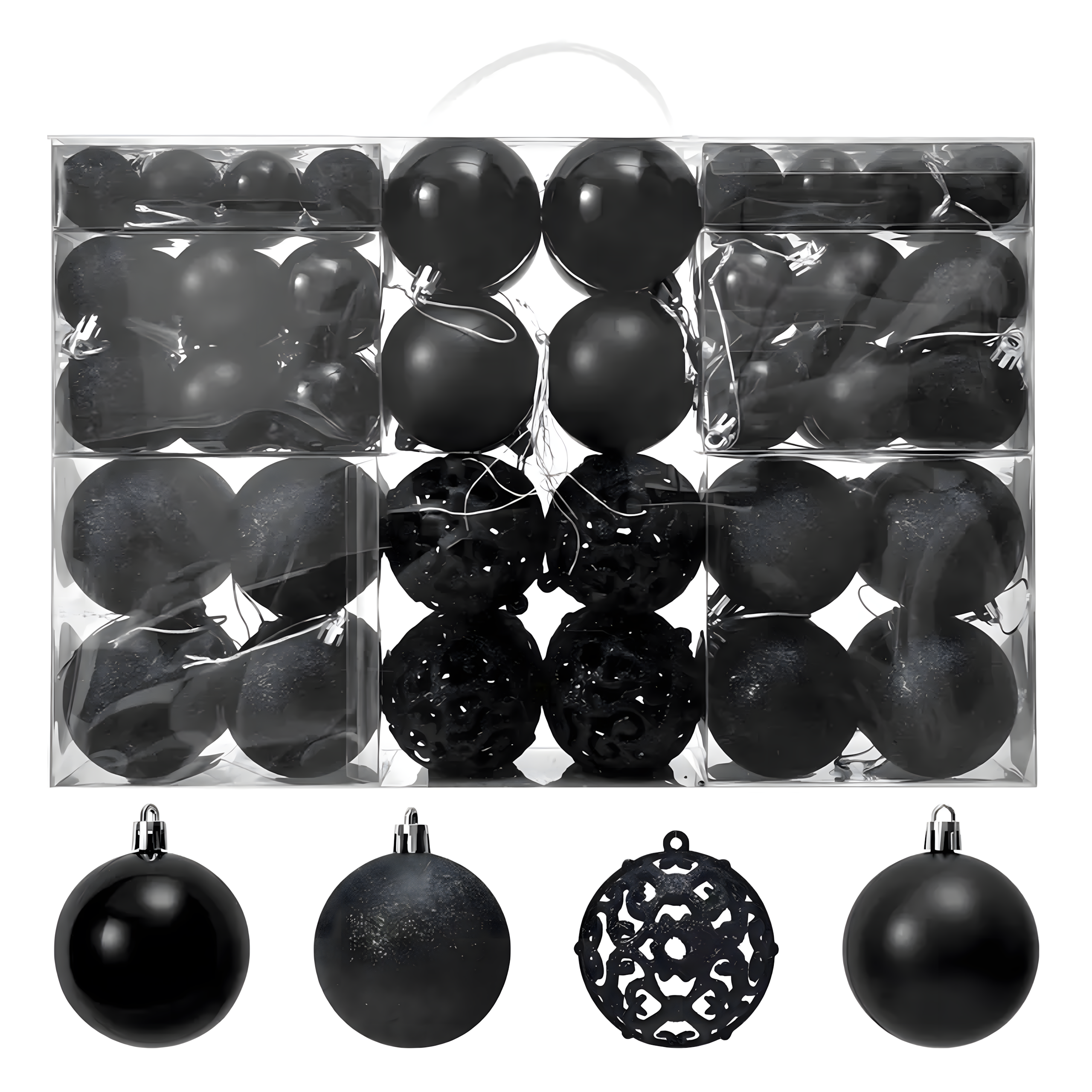 Zestaw 100 szt Bombek Choinkowych z Zawieszką na Choinkę Nietłukące Czarne - obrazek 7