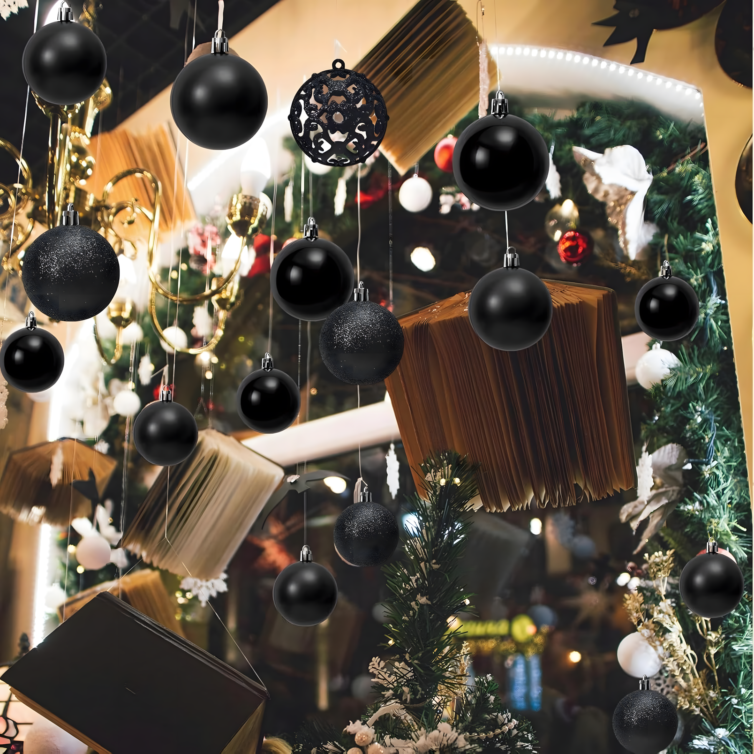 Zestaw 100 szt Bombek Choinkowych z Zawieszką na Choinkę Nietłukące Czarne - obrazek 8