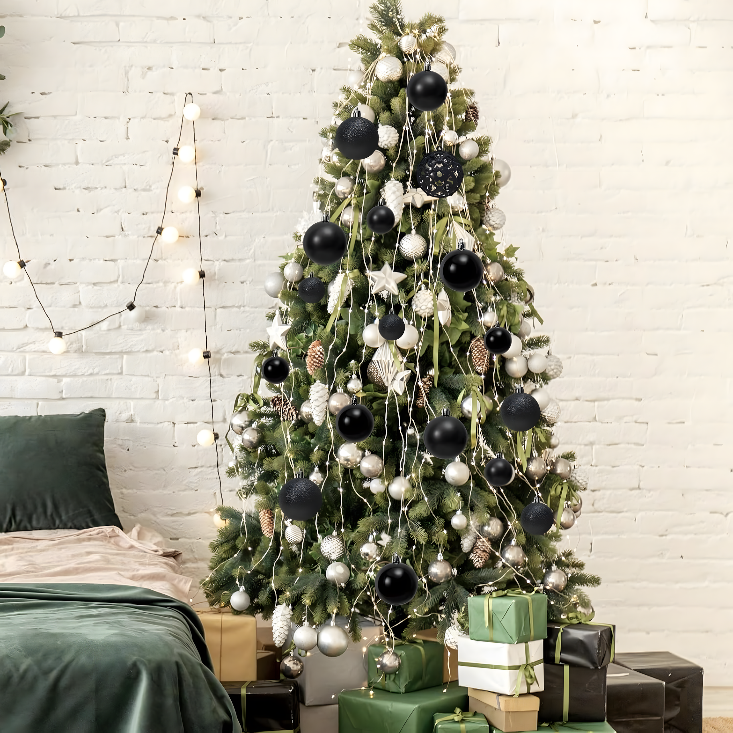 Zestaw 100 szt Bombek Choinkowych z Zawieszką na Choinkę Nietłukące Czarne - obrazek 10