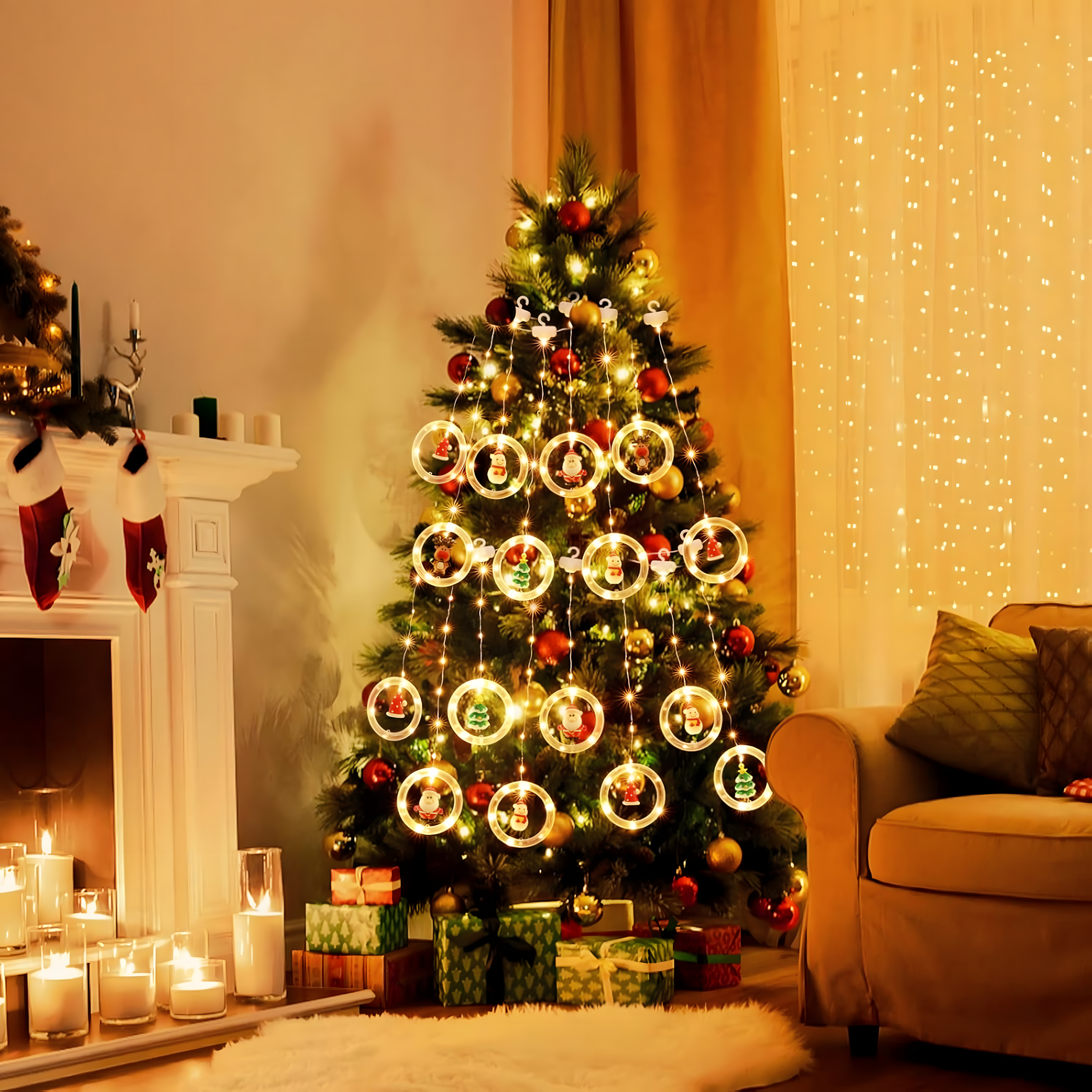 Kurtyna Led Lampki Świąteczne Kółka z Figurkami 10 szt 8 Trybów 110 Led - obrazek 8