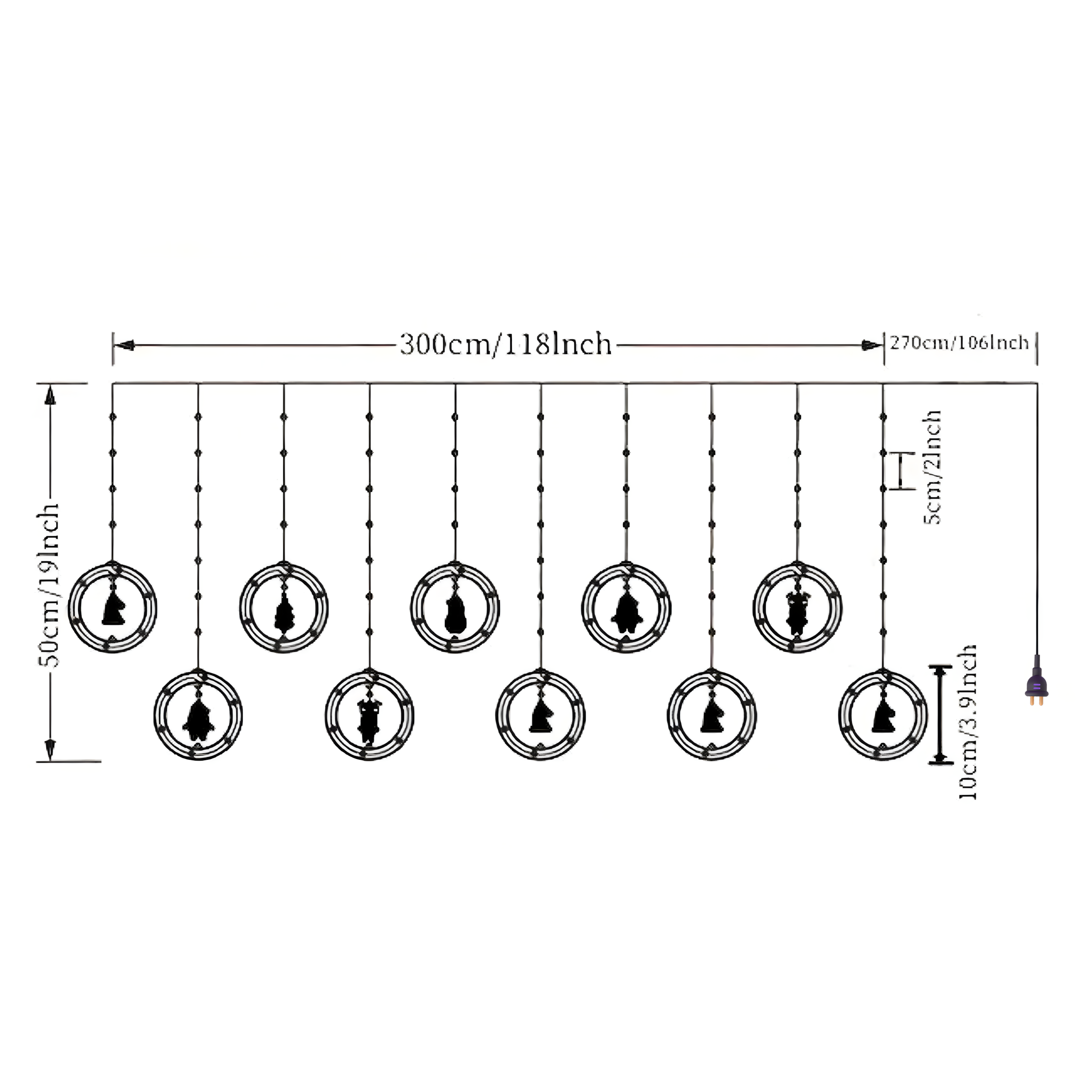 Kurtyna Led Lampki Świąteczne Kółka z Figurkami 10 szt 8 Trybów 110 Led - obrazek 11