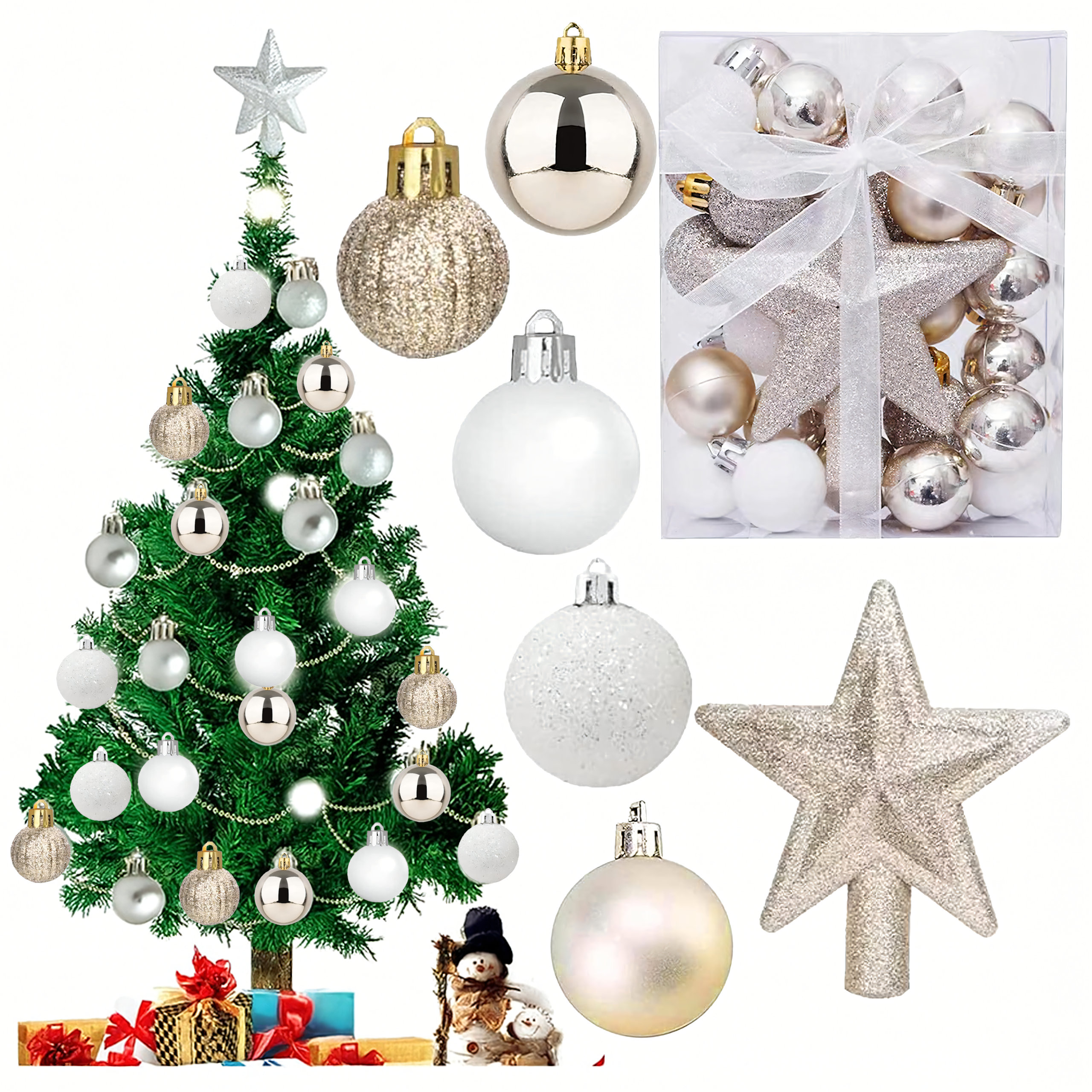 Zestaw Bombek Choinkowych Świątecznych 30 szt Gwiazda na Choinkę Stroik - obrazek 3
