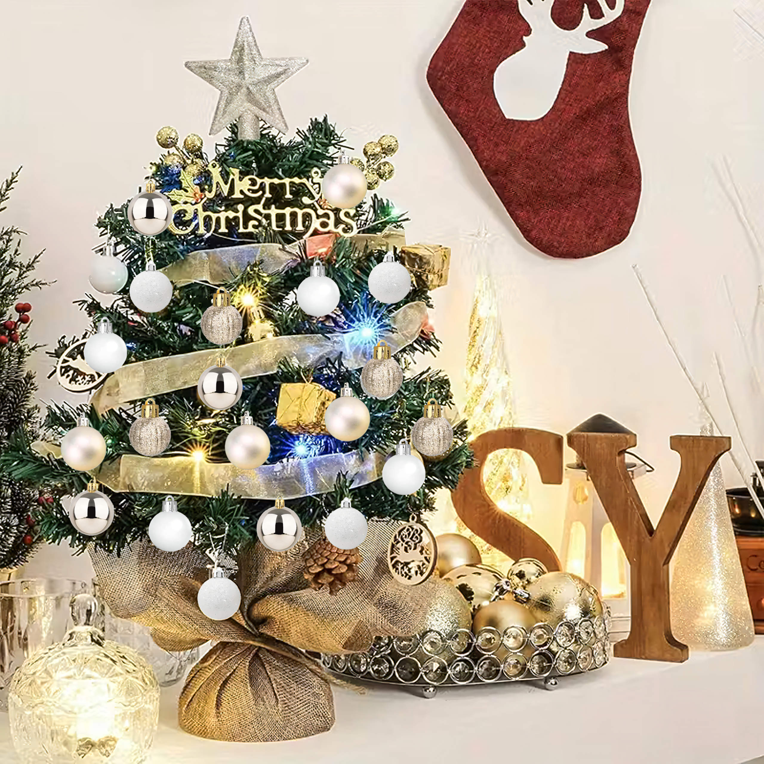 Zestaw Bombek Choinkowych Świątecznych 30 szt Gwiazda na Choinkę Stroik - obrazek 5