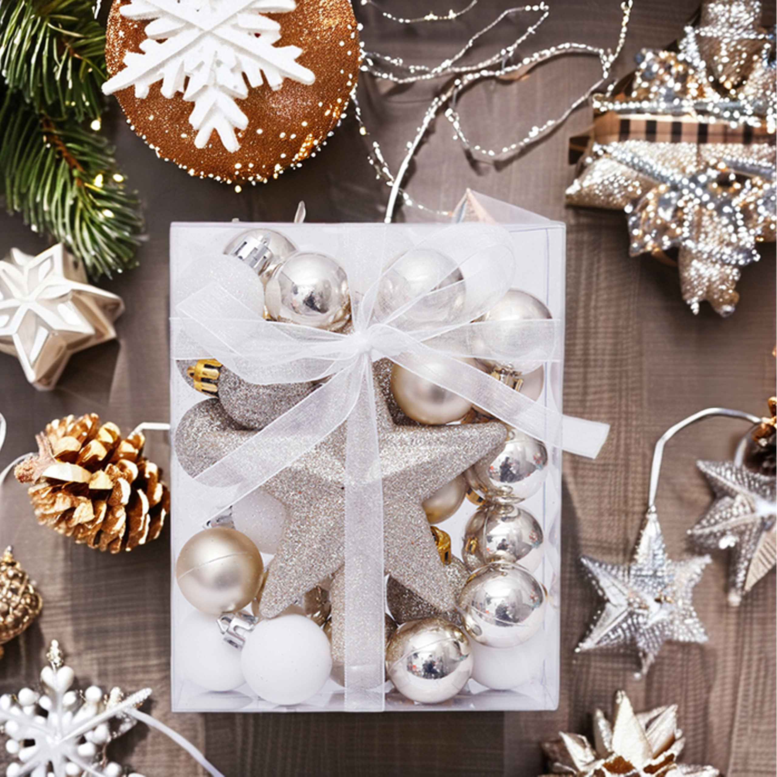 Zestaw Bombek Choinkowych Świątecznych 30 szt Gwiazda na Choinkę Stroik - obrazek 7