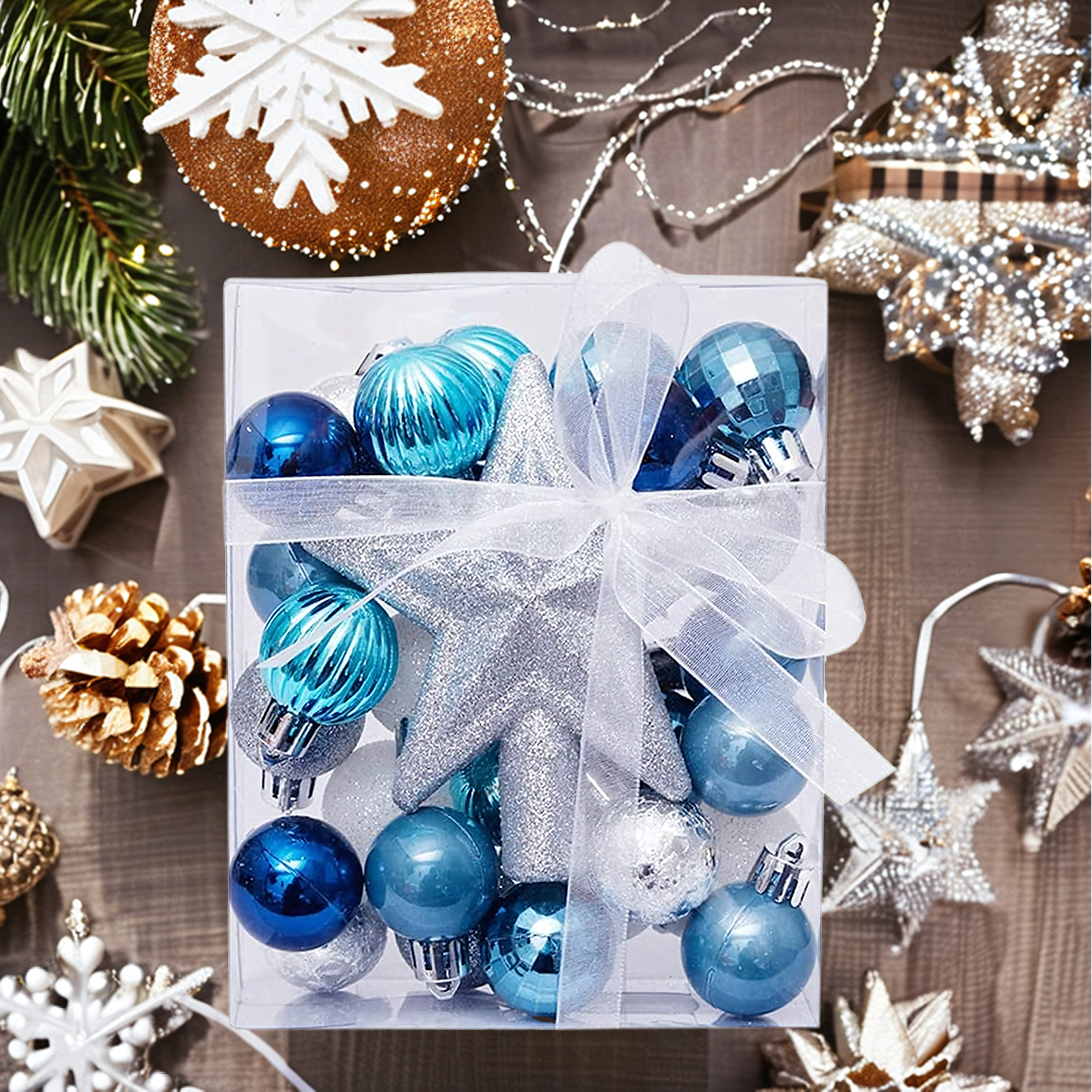 Zestaw Bombek Choinkowych Świątecznych 30 szt Gwiazda na Choinkę Stroik - obrazek 11