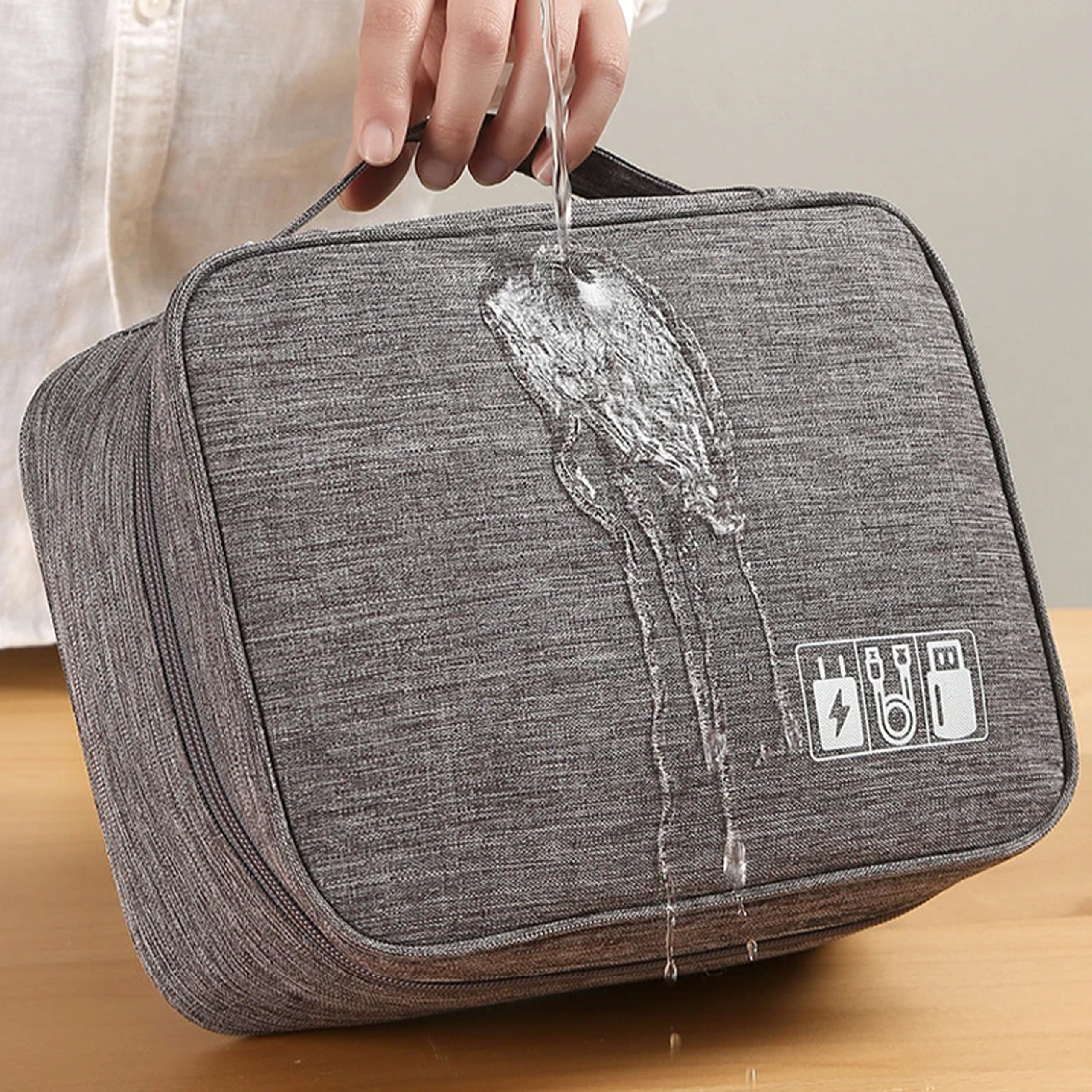 ORGANIZER PODRÓŻNY ETUI TORBA NA KABLE ŁADOWARKI USB AKCESORIA + UCHWYT - obrazek 3