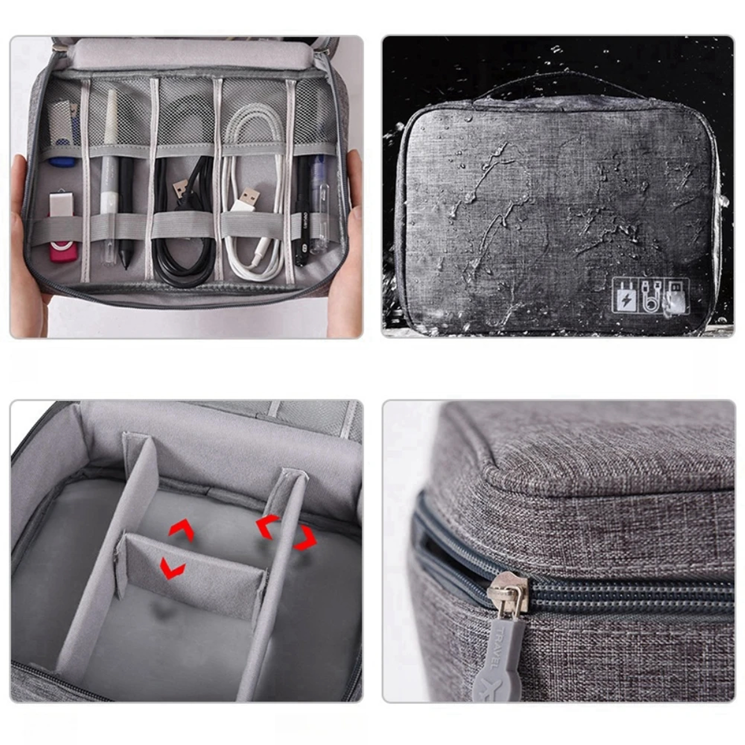 ORGANIZER PODRÓŻNY ETUI TORBA NA KABLE ŁADOWARKI USB AKCESORIA + UCHWYT - obrazek 5