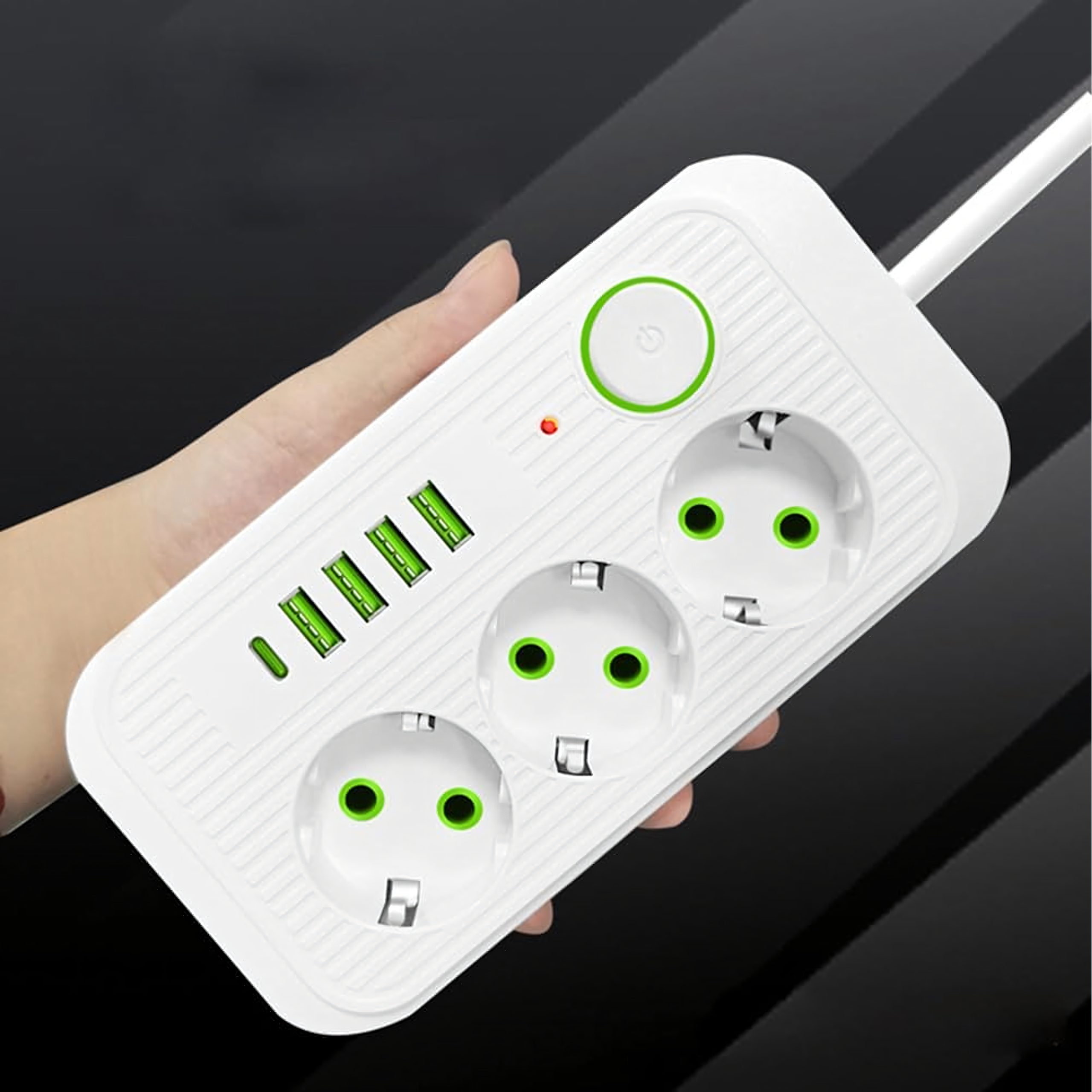 Listwa Zasilająca Przedłużacz Sieć 2m 3 Gniazda 5 x USB Ładowarka Włącznik - obrazek 3