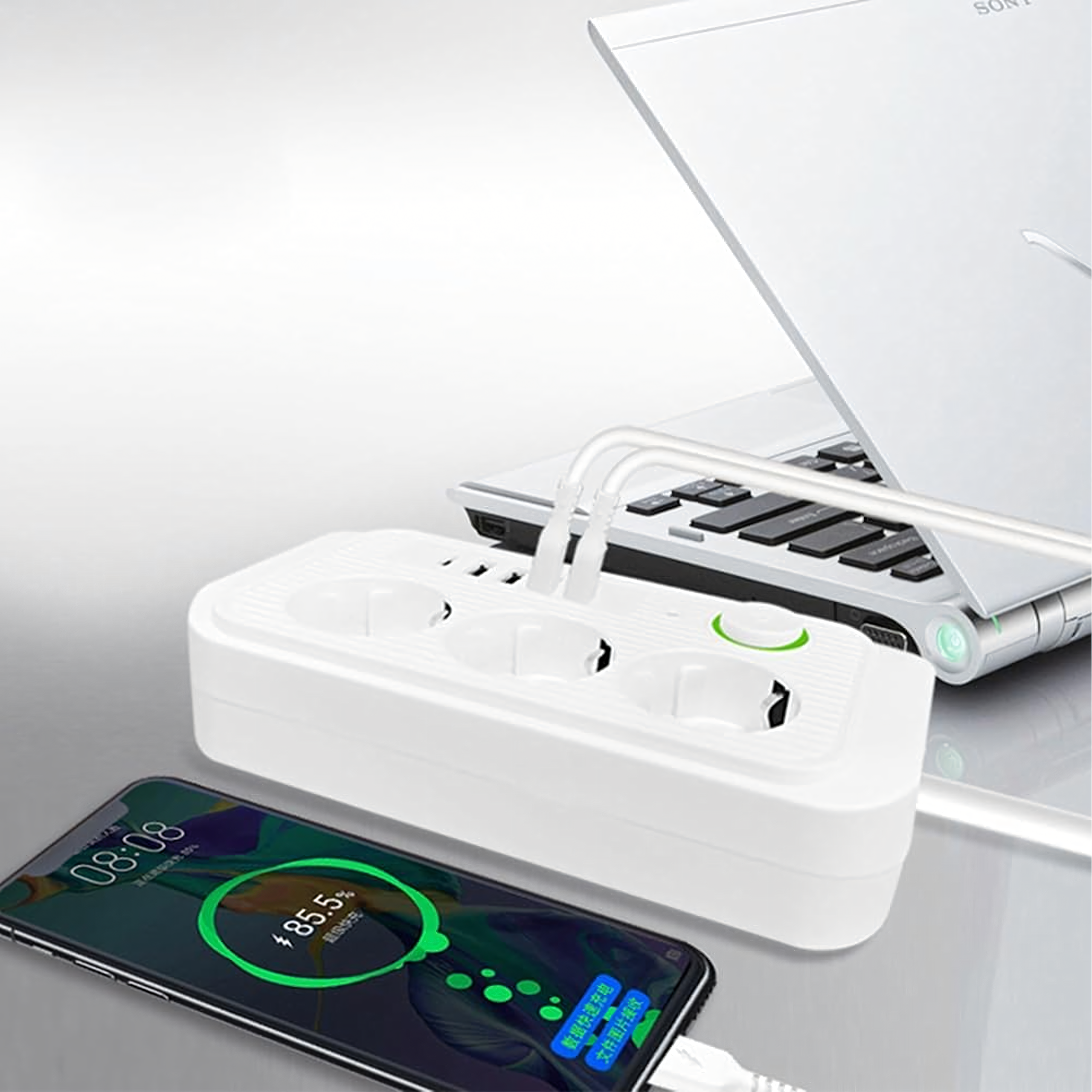 Listwa Zasilająca Przedłużacz Sieć 2m 3 Gniazda 5 x USB Ładowarka Włącznik - obrazek 7