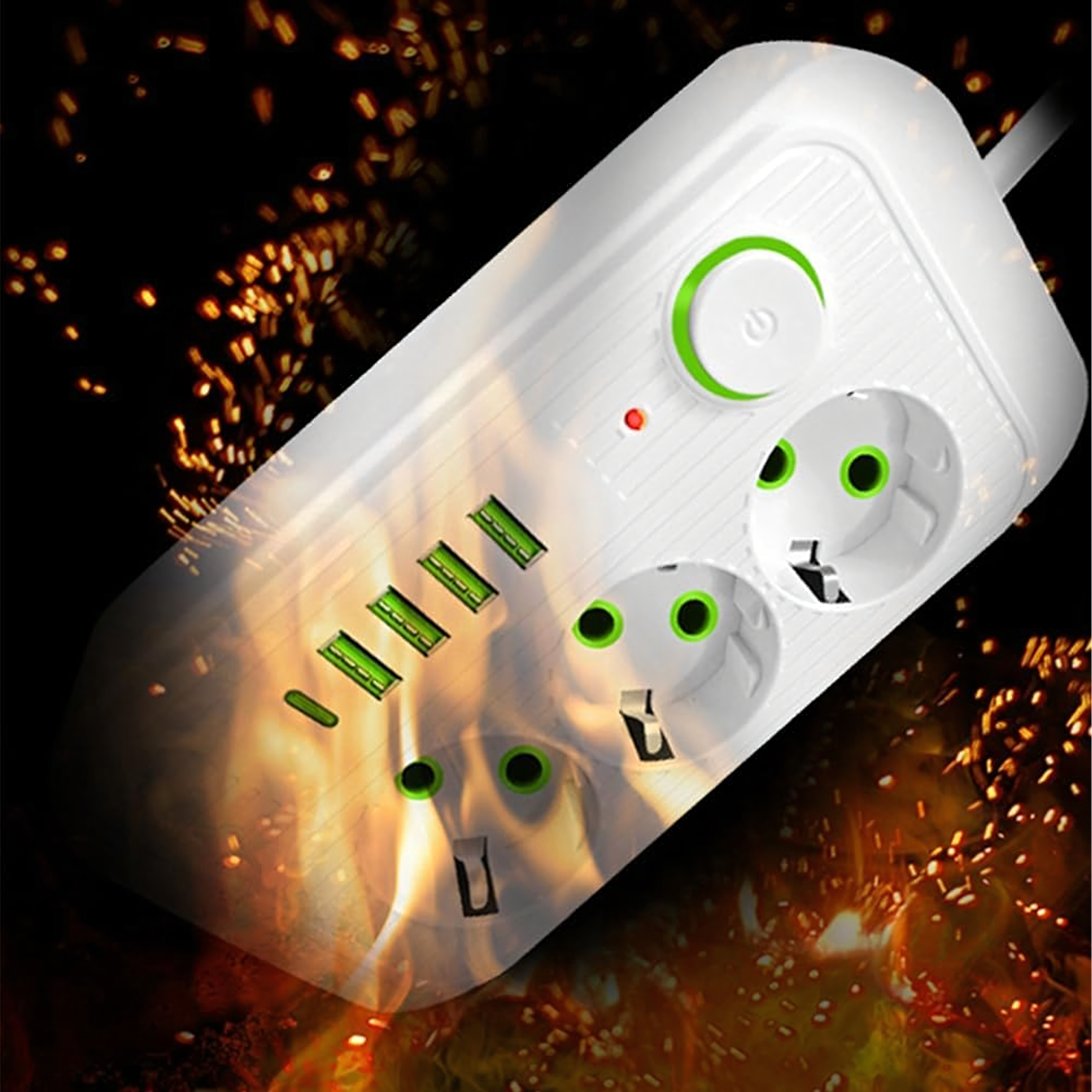 Listwa Zasilająca Przedłużacz Sieć 2m 3 Gniazda 5 x USB Ładowarka Włącznik - obrazek 8