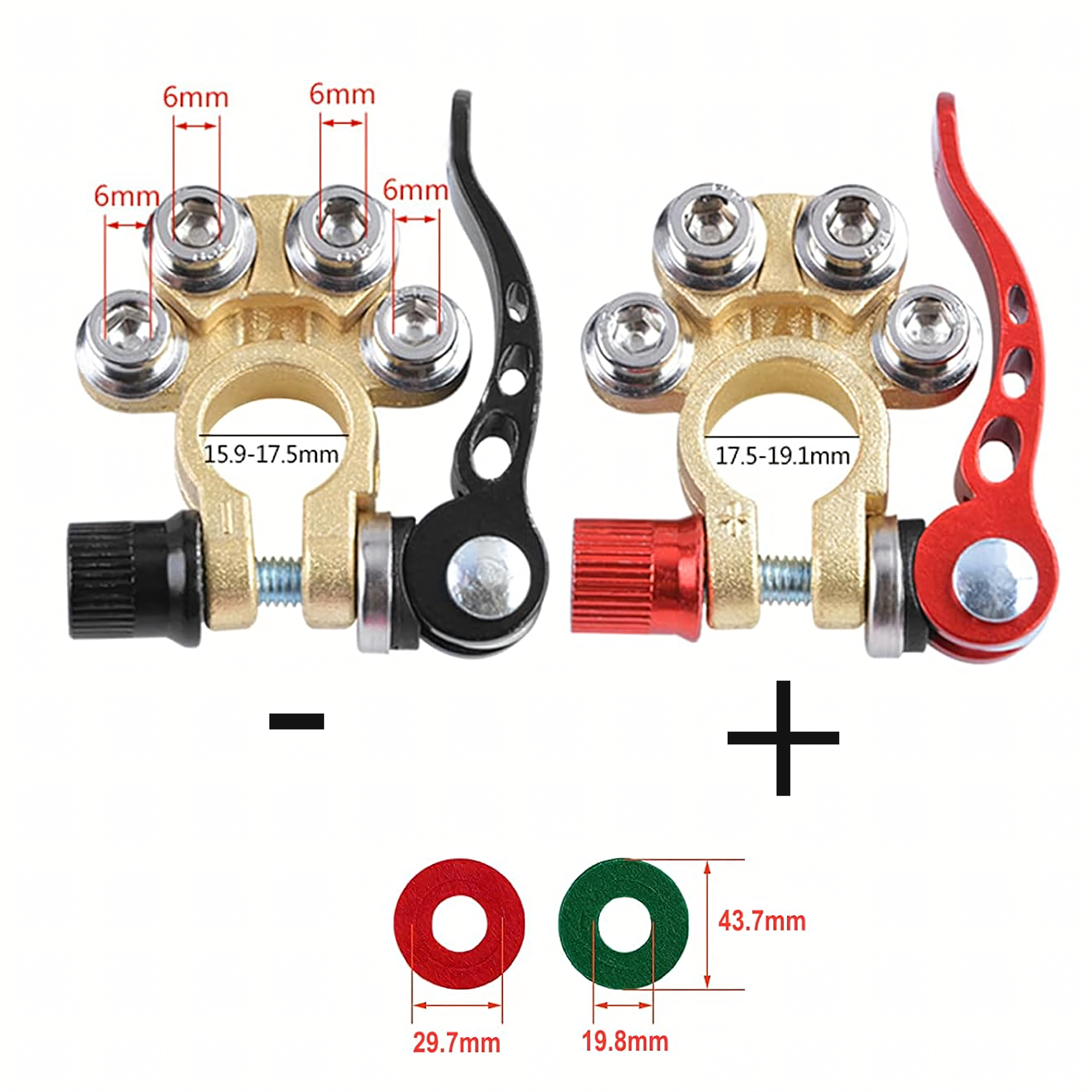 2x Klemy Zaciskowe Złącza Zaciski Akumulatora Dodatnie Ujemne Zestaw 6-24V - obrazek 6