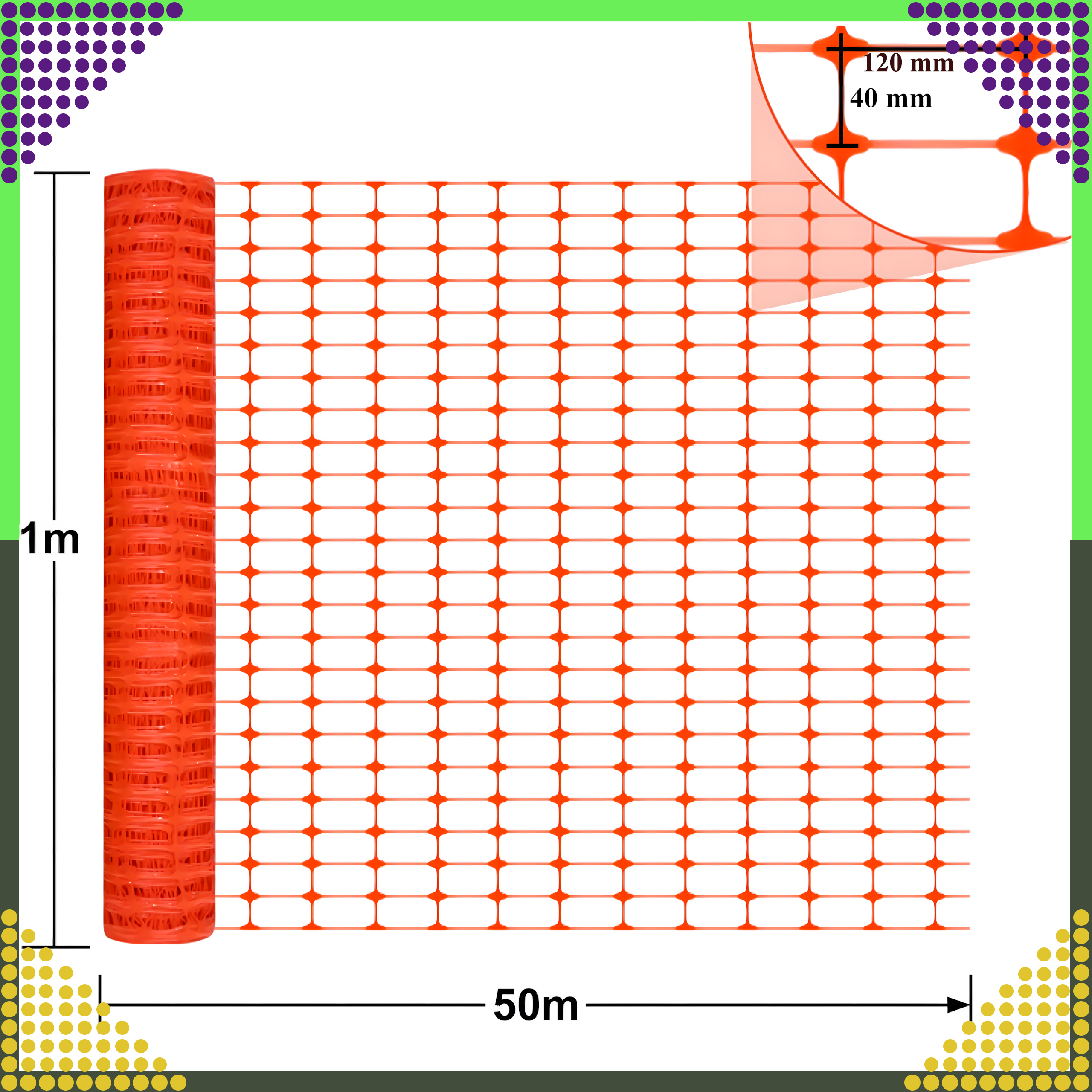Siatka Budowlana Ostrzegawcza Drogowa Plastikowa Pomarańczowa 1x50m 100g