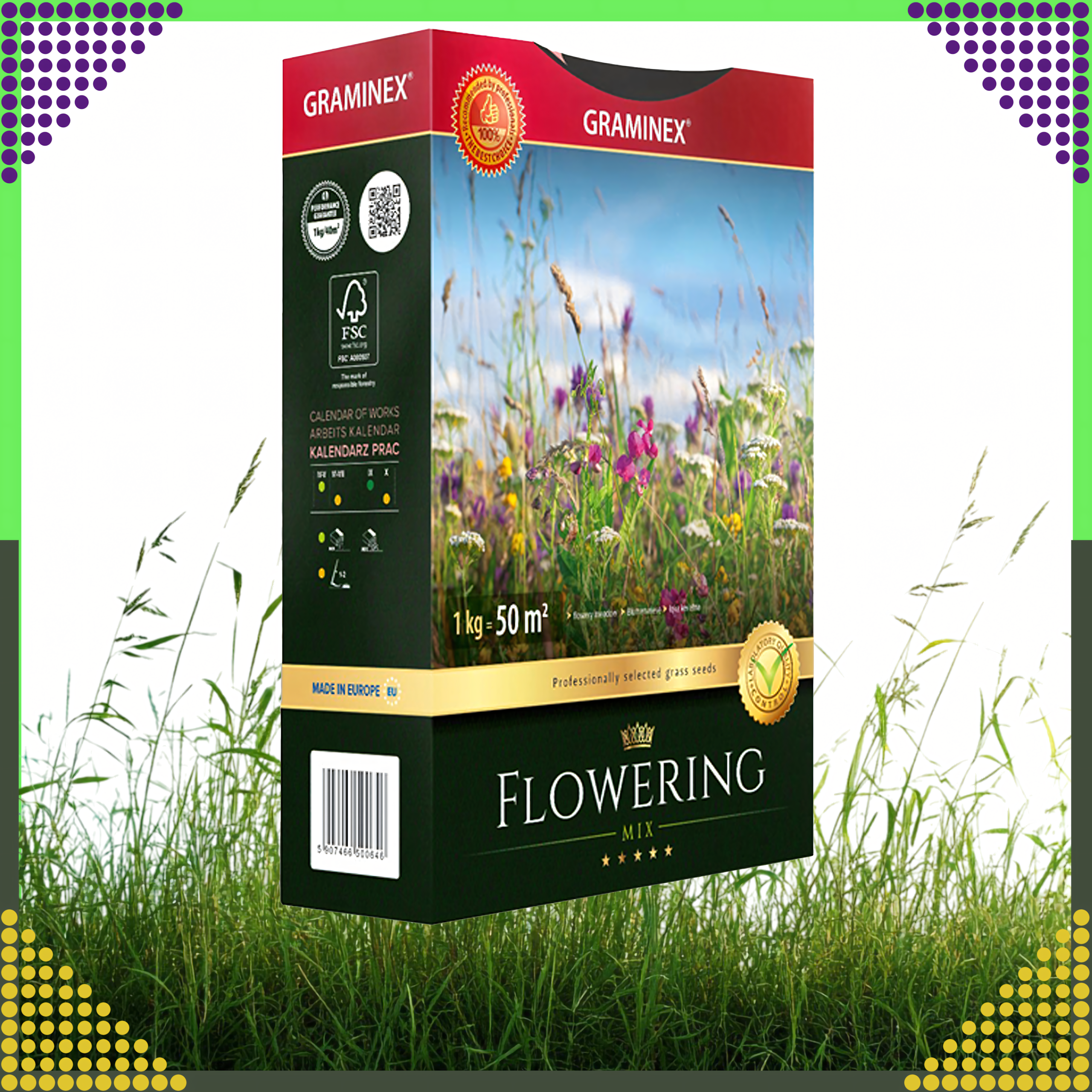 Premium Trawa Mieszanka FLOWERING Mix 1kg 40m Trawnik Łąka Kwiatowa Nasiona - obrazek 3