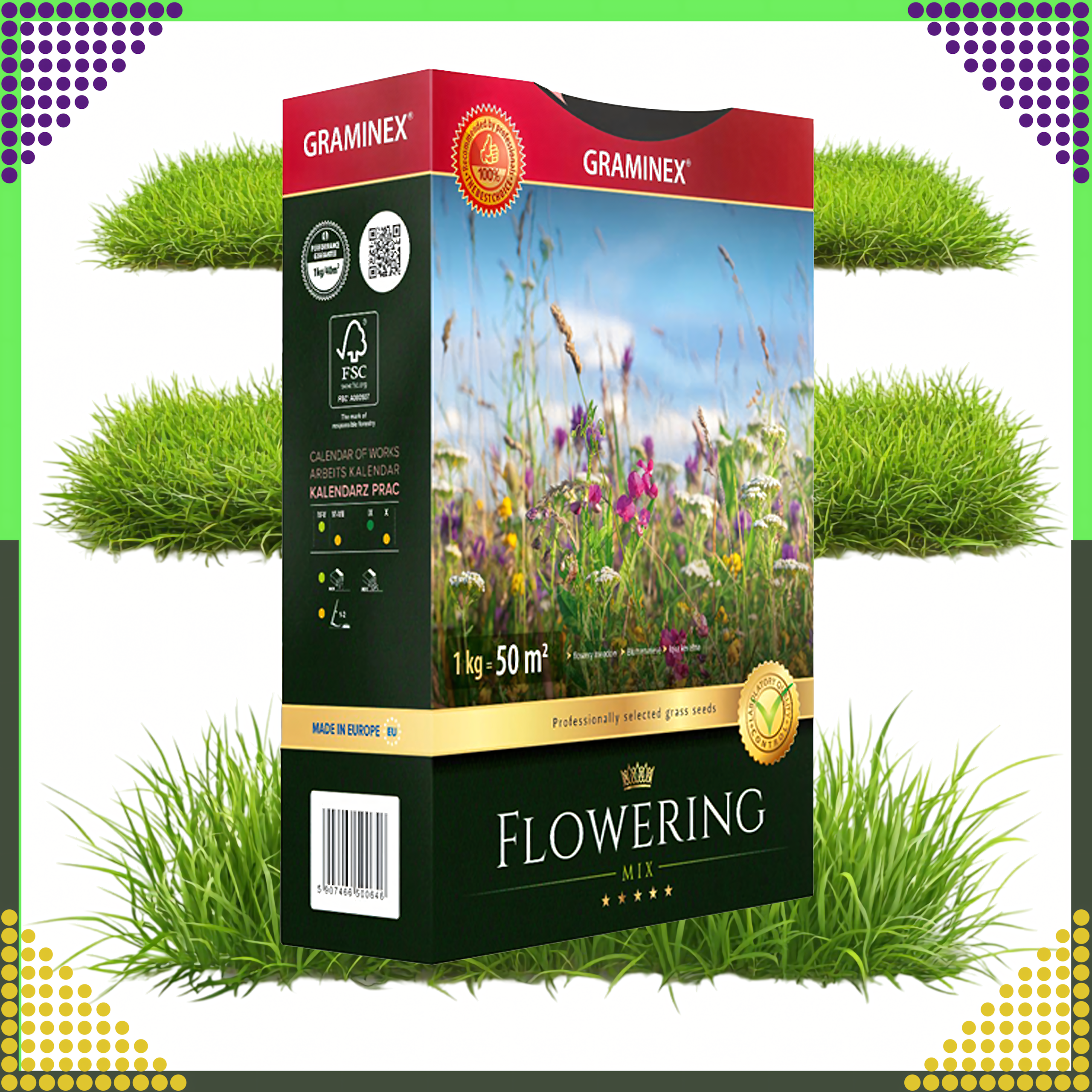 Premium Trawa Mieszanka FLOWERING Mix 1kg 40m Trawnik Łąka Kwiatowa Nasiona - obrazek 4