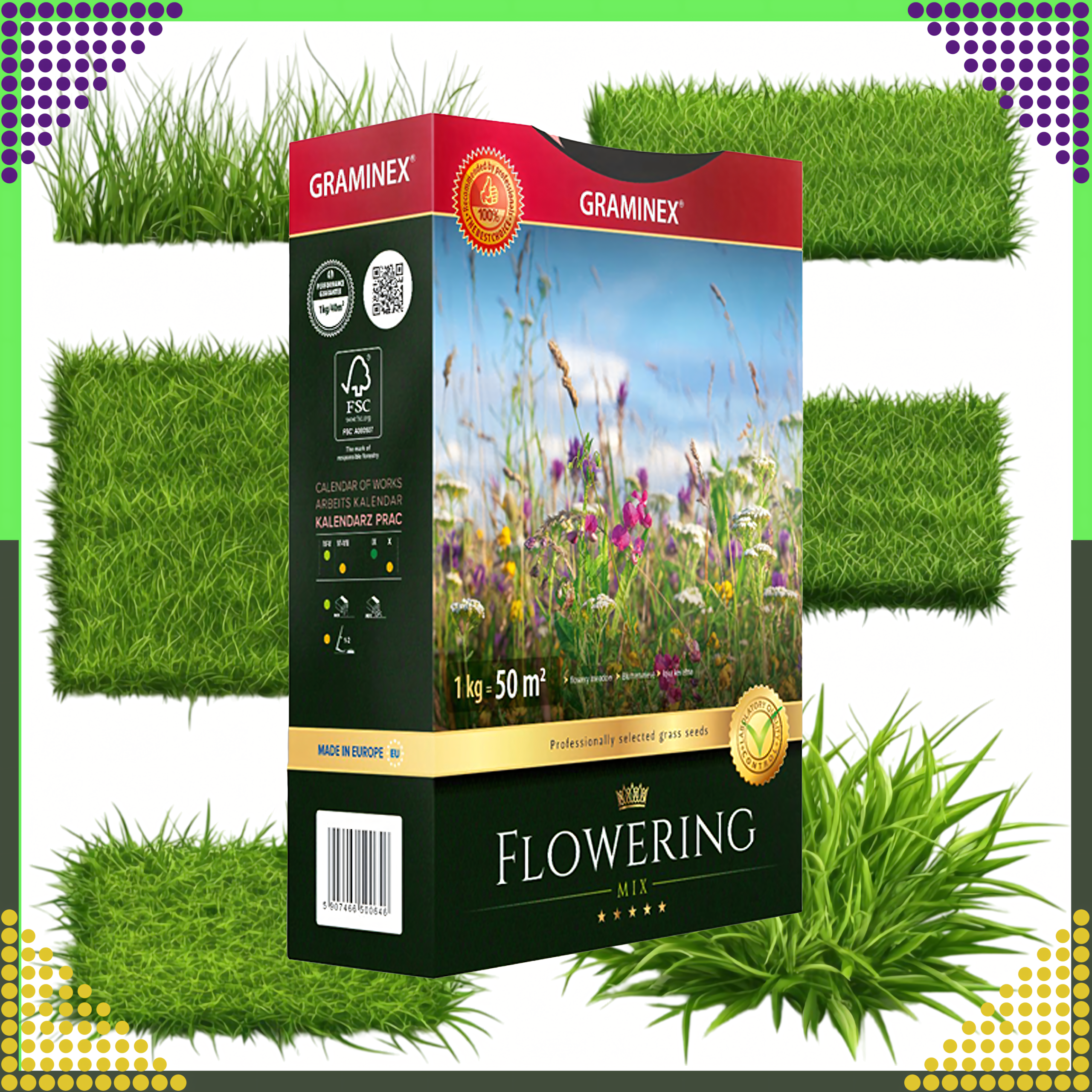 Premium Trawa Mieszanka FLOWERING Mix 1kg 40m Trawnik Łąka Kwiatowa Nasiona - obrazek 7