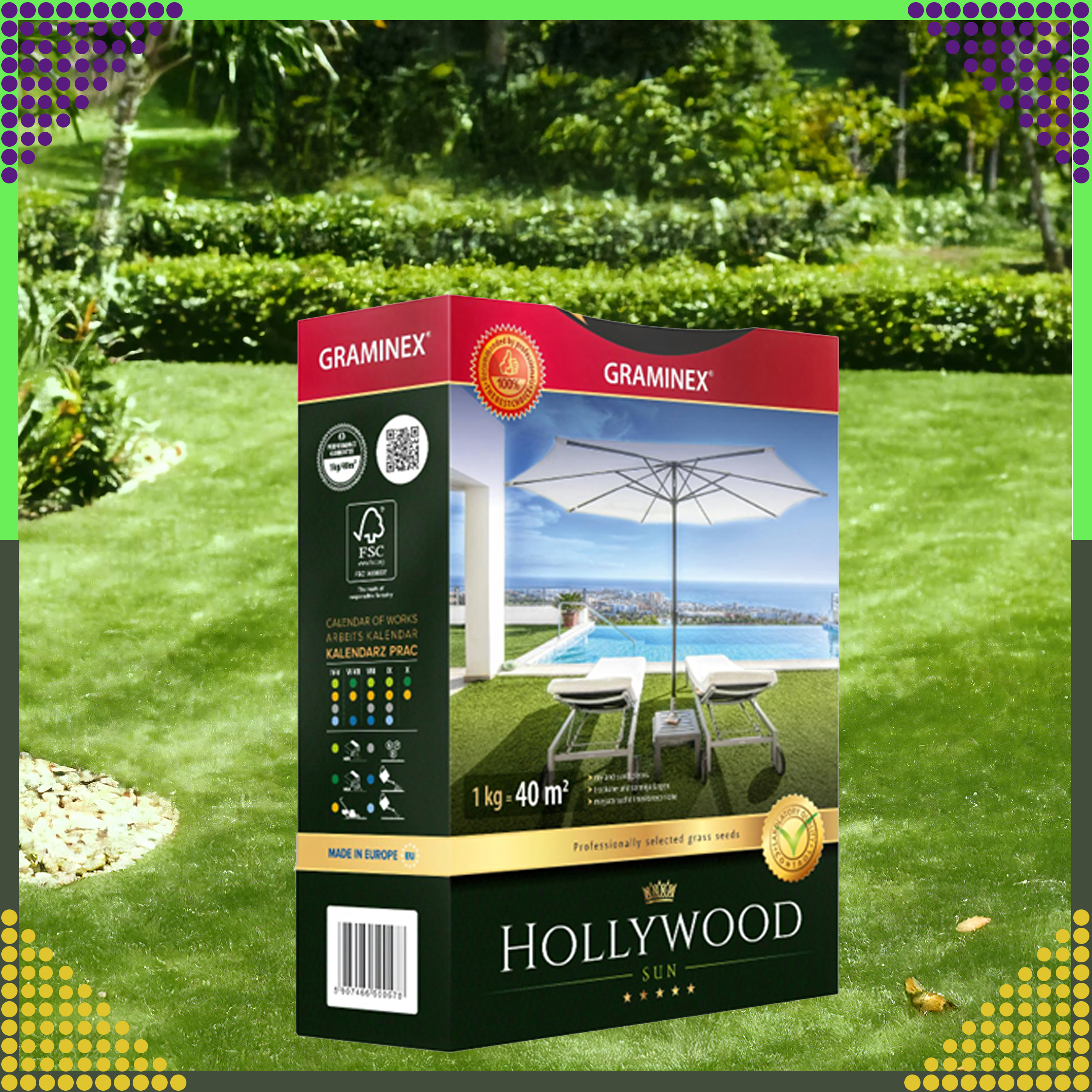 Premium Trawa Nasiona Mieszanka HOLLYWOOD 1kg do Słonecznych Miejsc Suchych - obrazek 4