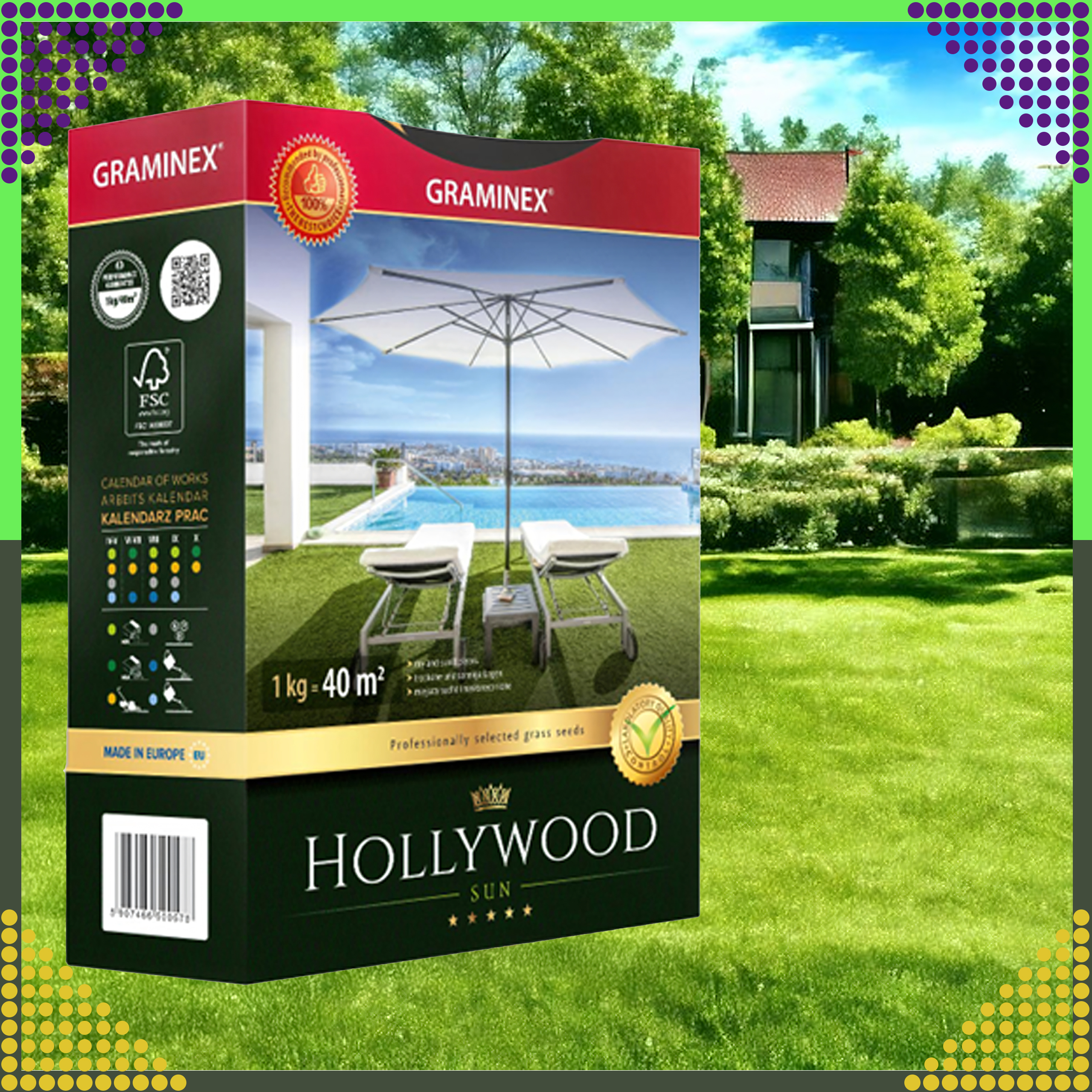 Premium Trawa Nasiona Mieszanka HOLLYWOOD 1kg do Słonecznych Miejsc Suchych - obrazek 5