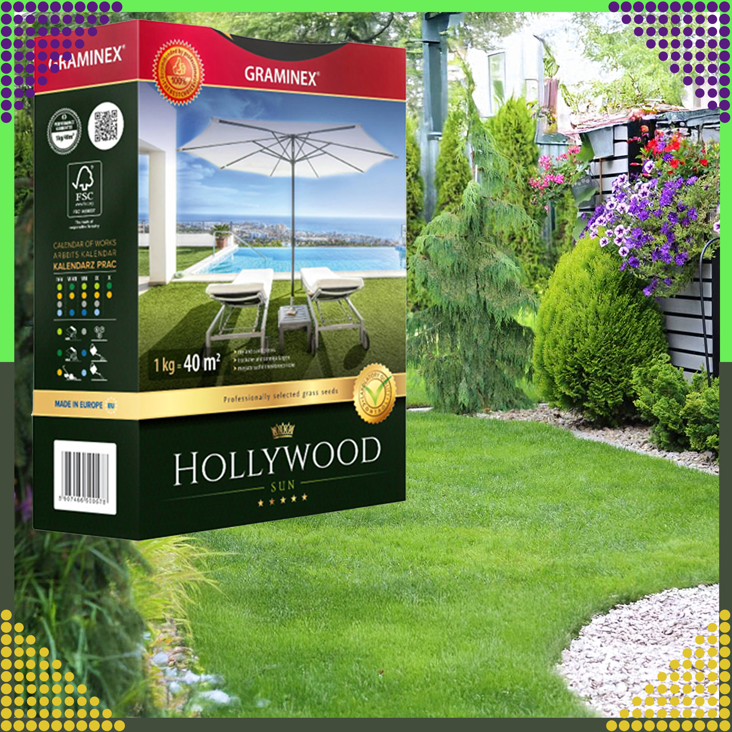 Premium Trawa Nasiona Mieszanka HOLLYWOOD 1kg do Słonecznych Miejsc Suchych - obrazek 7