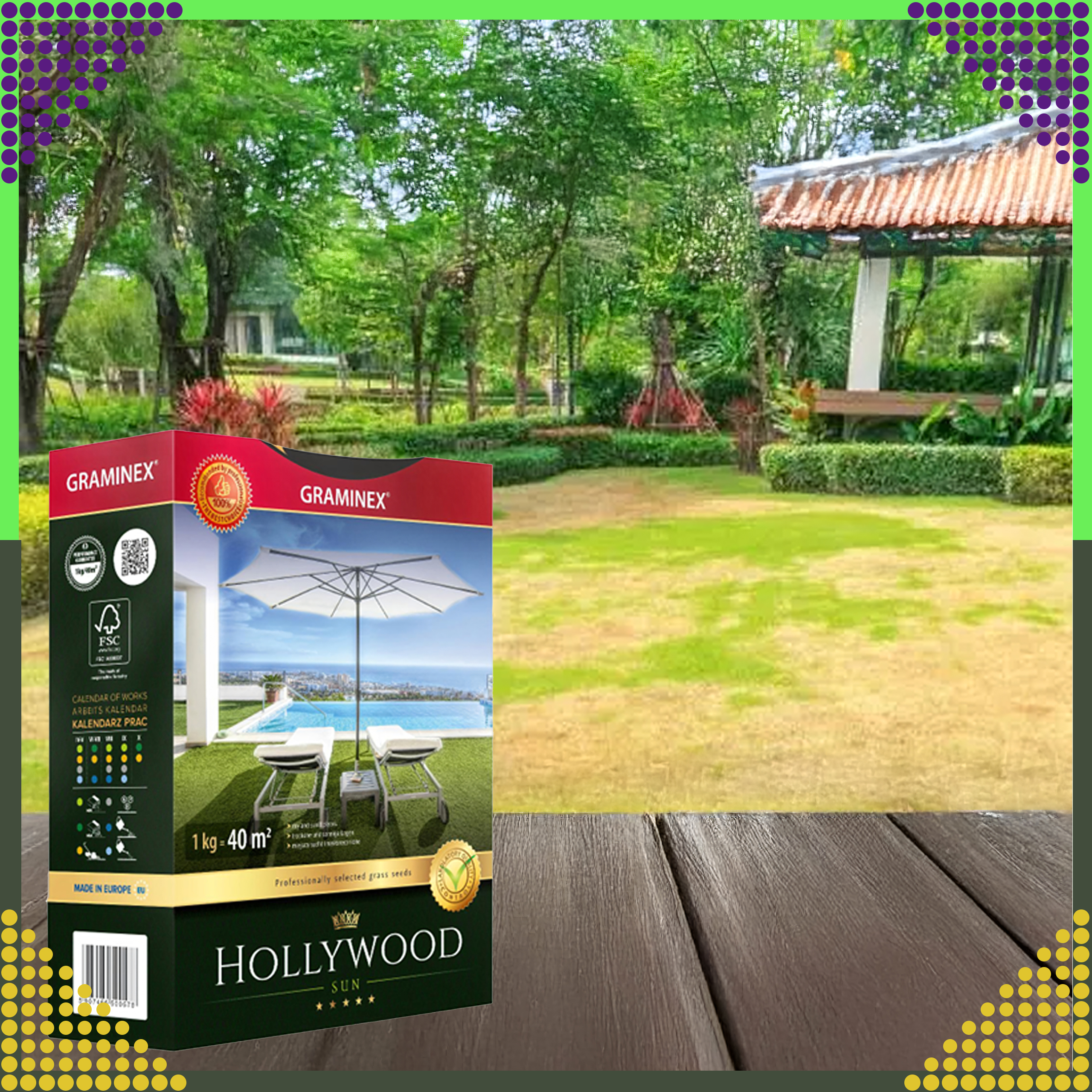 Premium Trawa Nasiona Mieszanka HOLLYWOOD 1kg do Słonecznych Miejsc Suchych - obrazek 10