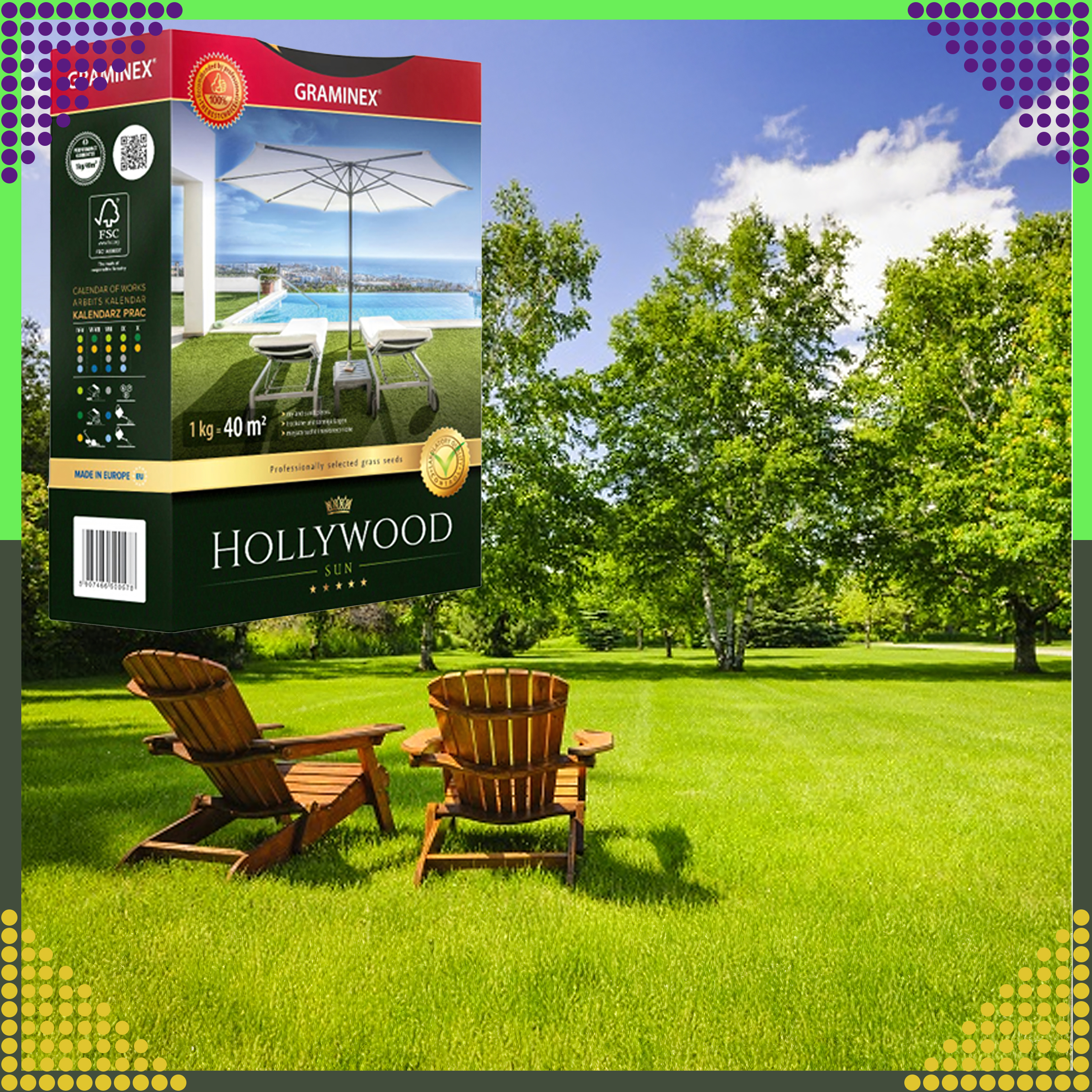 Premium Trawa Nasiona Mieszanka HOLLYWOOD 1kg do Słonecznych Miejsc Suchych - obrazek 11