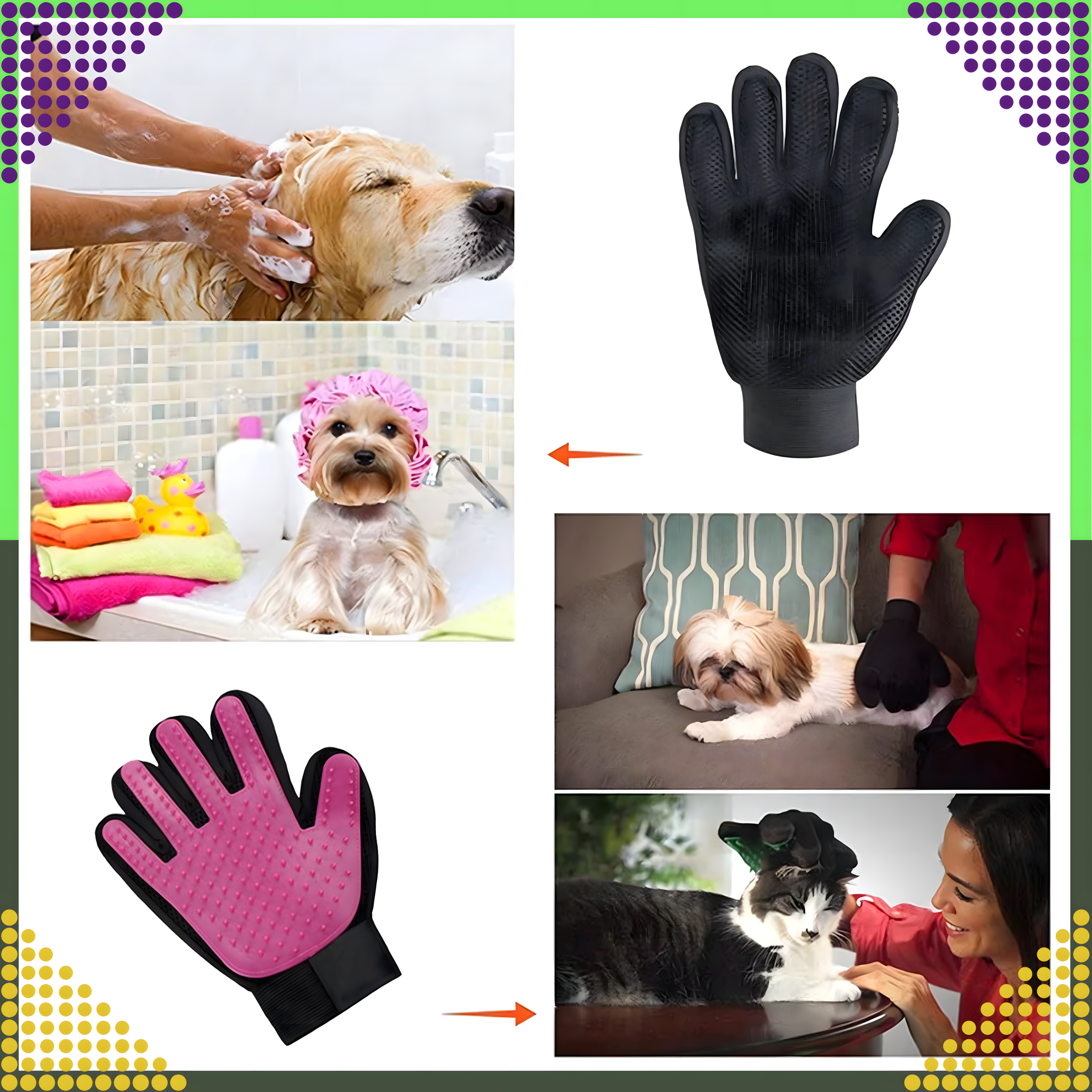 Rękawiczka Szczotka do Wyczesywania Sierści Drapania Mycia Masażu Psa Kota - obrazek 8