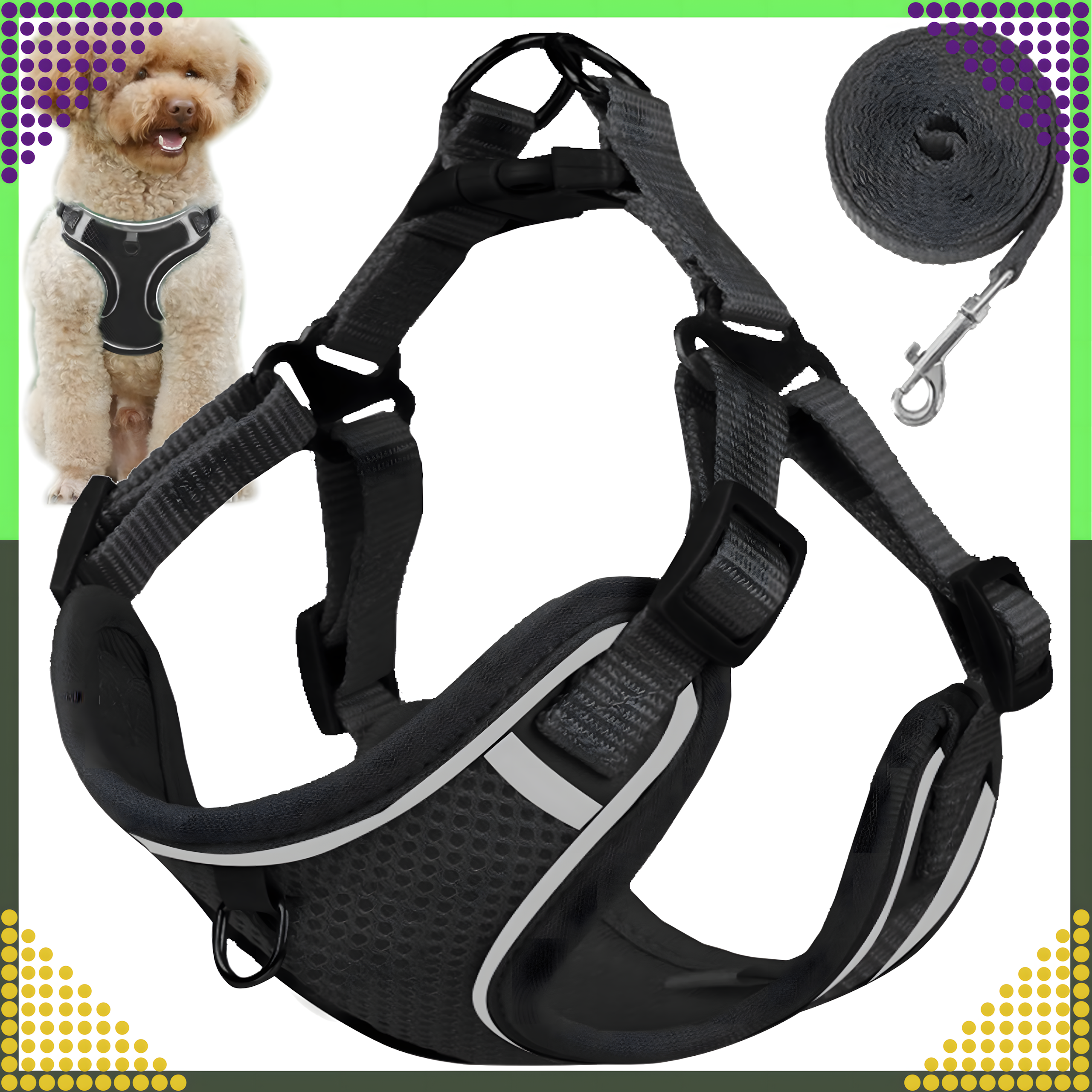 Mocne Szelki Bezuciskowe Smycz dla Małego Psa Kota Wytrzymałe Roz. M - obrazek 3