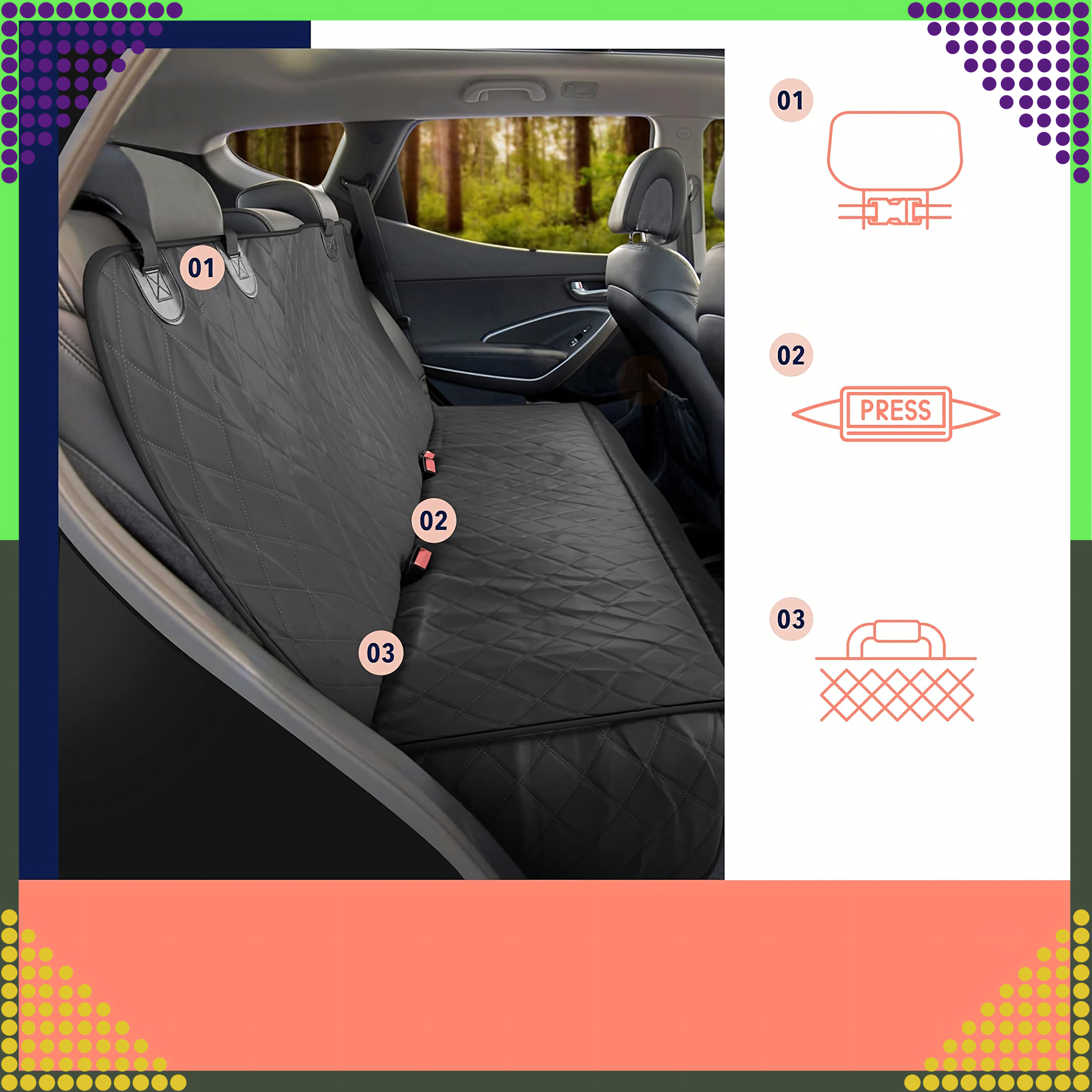 Mata dla Psa do Samochodu Pokrowiec Siedzenie Uniwersalna Samochodowa Duża - obrazek 5