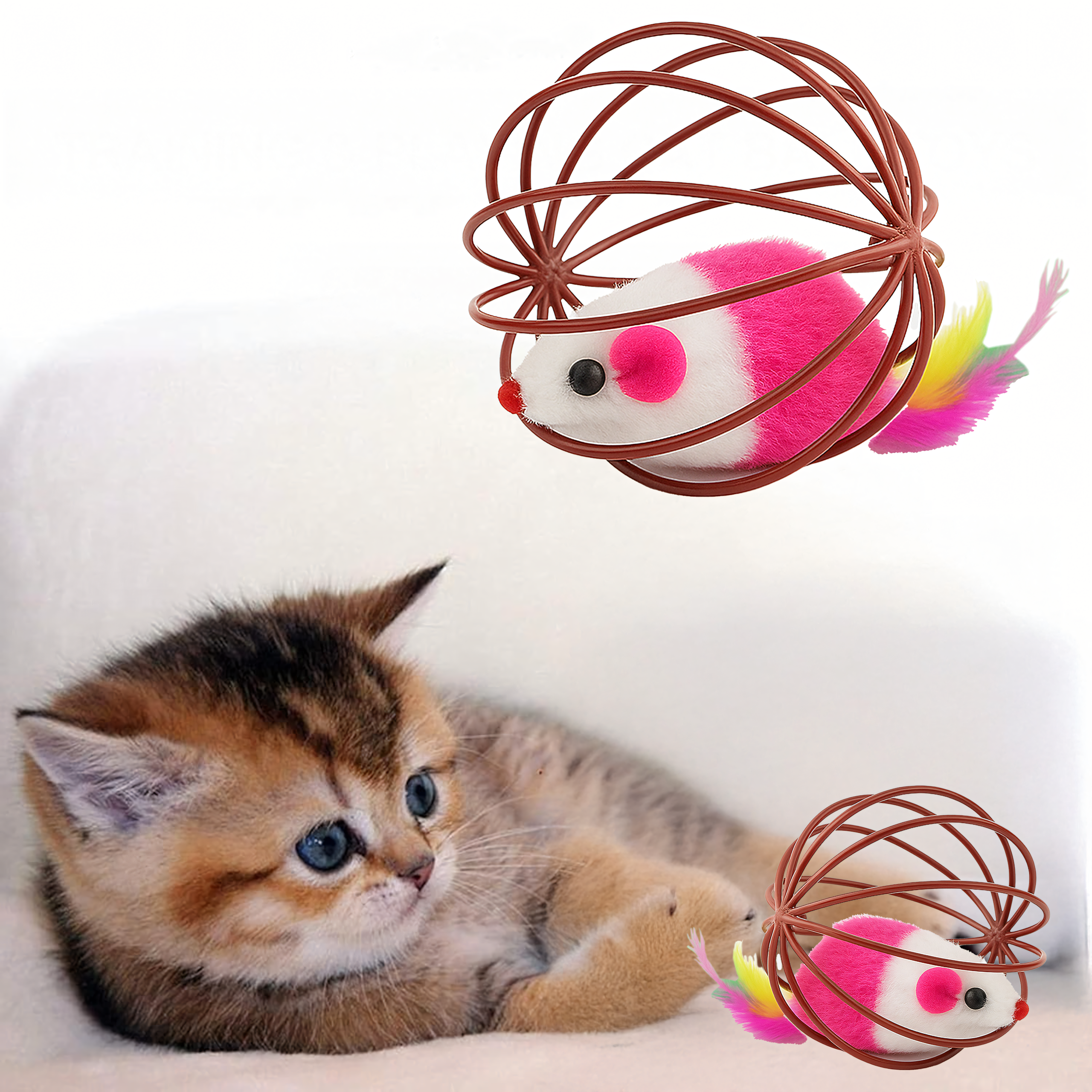 Zabawka Piłka dla Kota Interaktywna Myszka Piórka Grzechotka Kula Druciana - obrazek 10