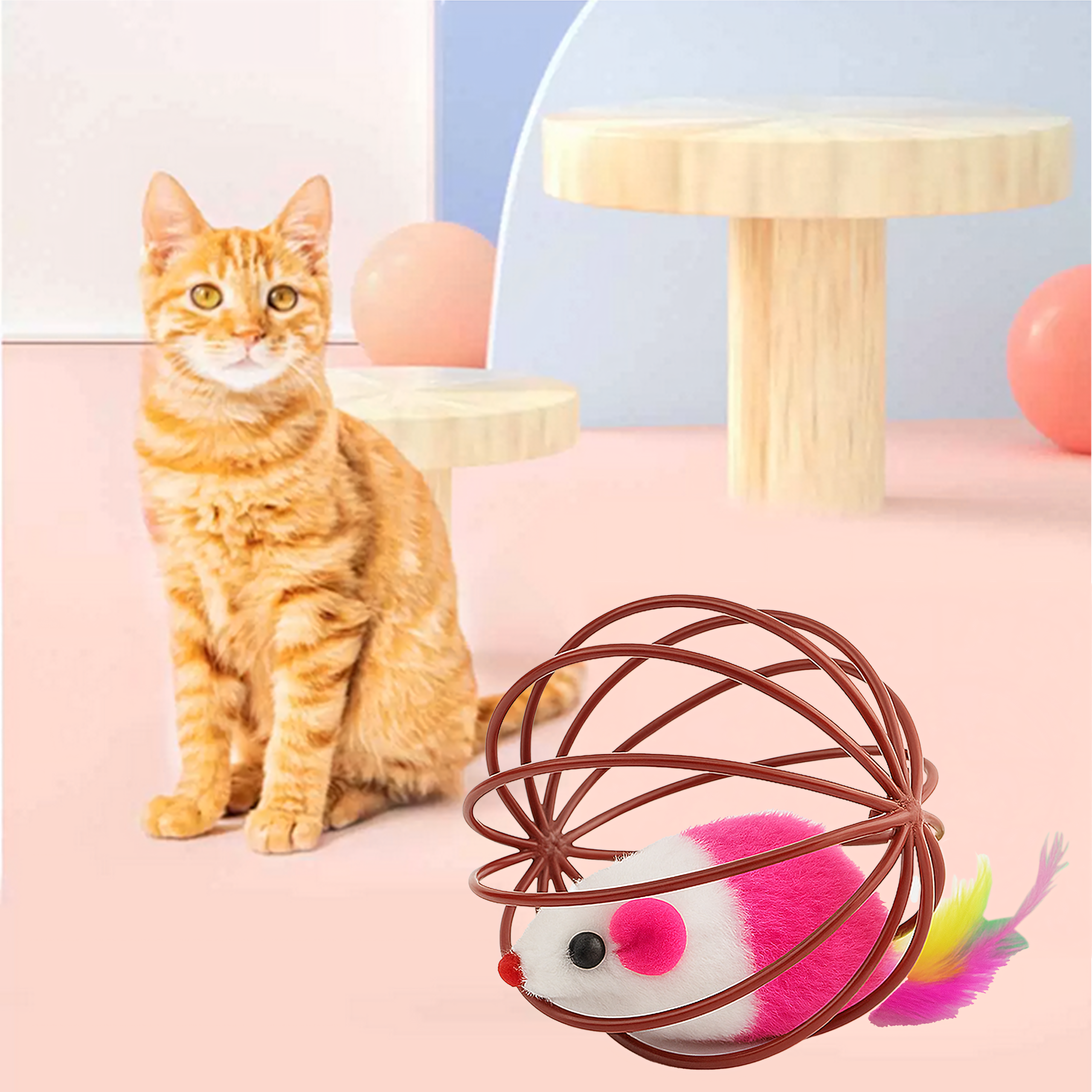 Zabawka Piłka dla Kota Interaktywna Myszka Piórka Grzechotka Kula Druciana - obrazek 11