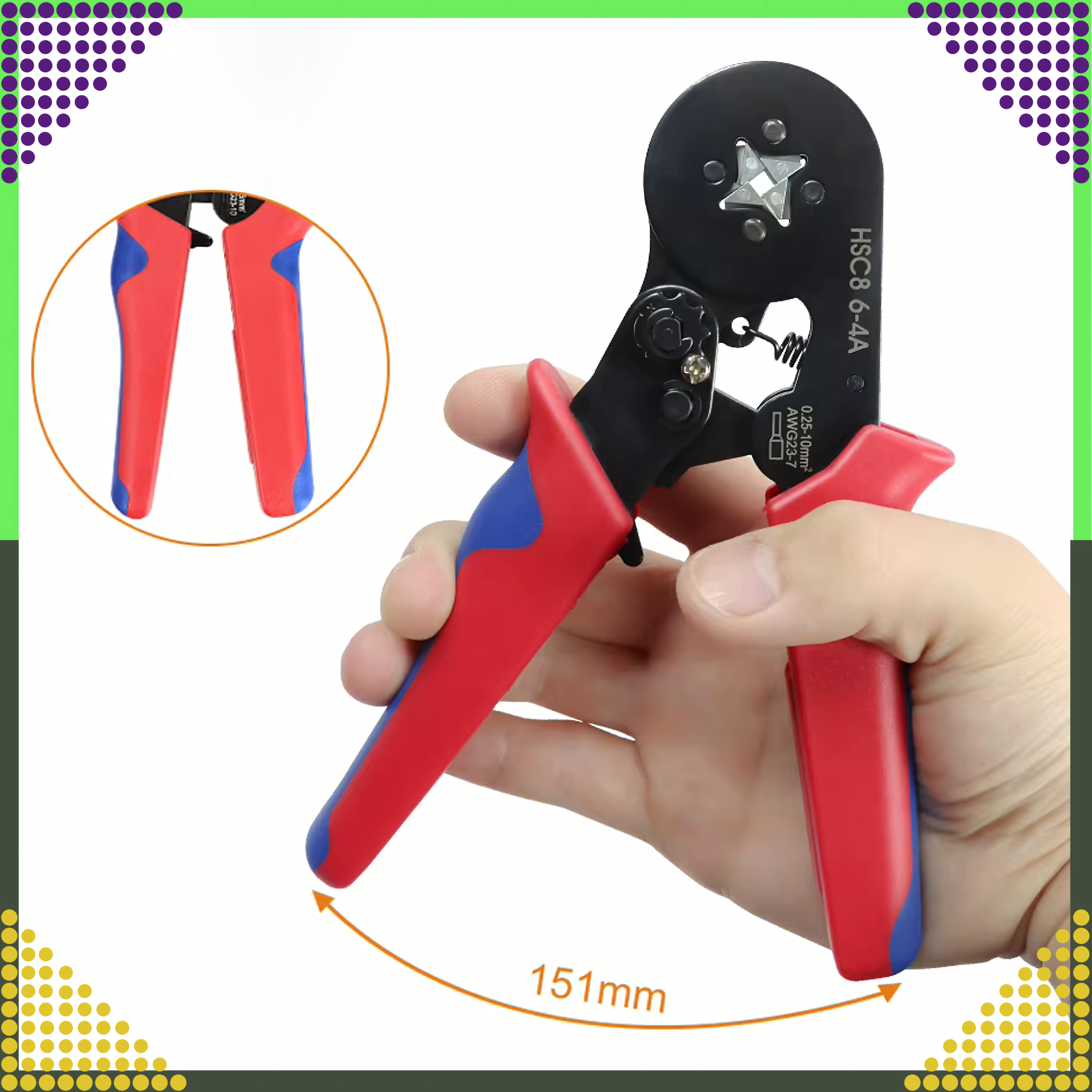 Praska Zaciskarka do Tulejek Konektorów Końcówek Kabli Przewodów 0.25-10mm - obrazek 3