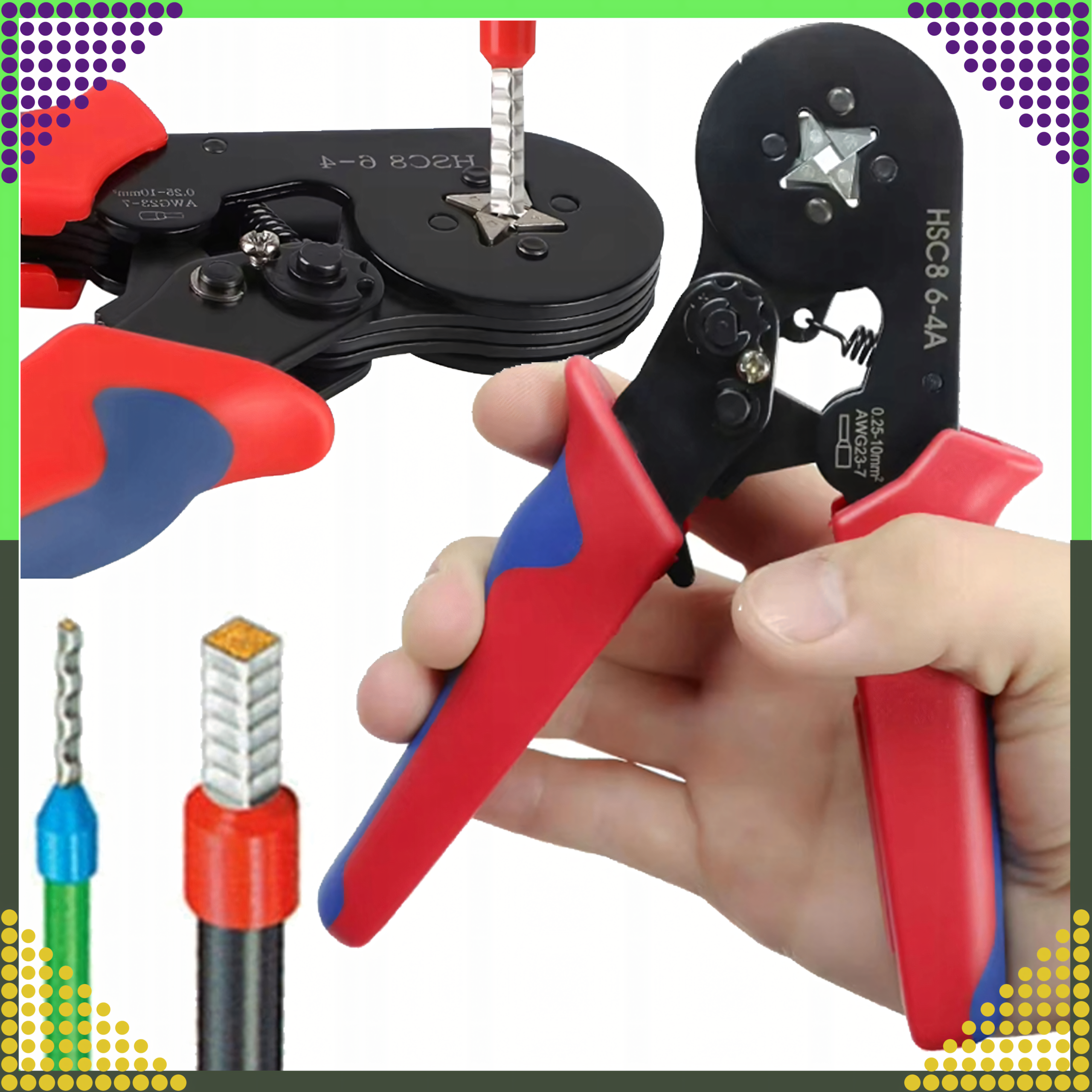 Praska Zaciskarka do Tulejek Konektorów Końcówek Kabli Przewodów 0.25-10mm - obrazek 6