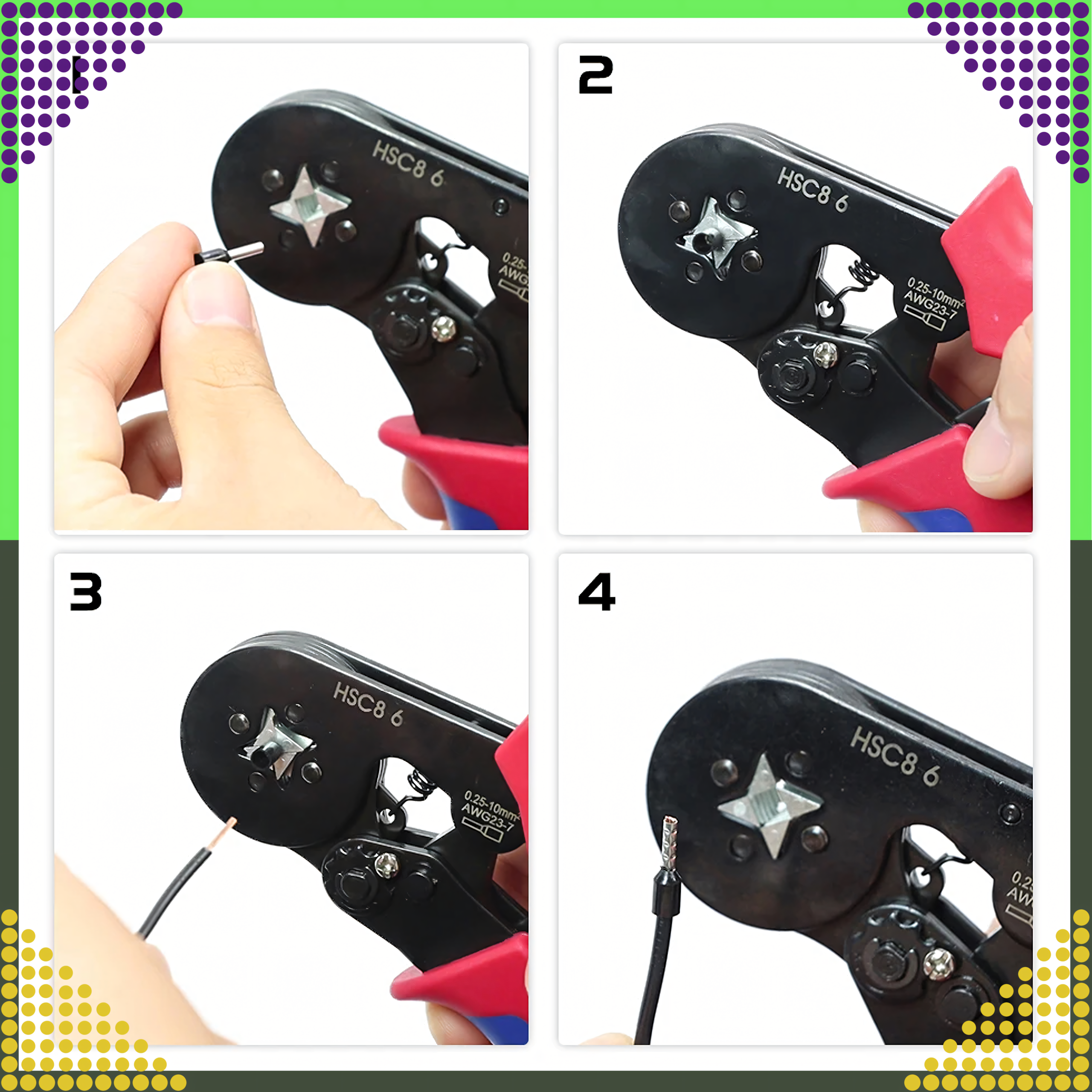 Praska Zaciskarka do Tulejek Konektorów Końcówek Kabli Przewodów 0.25-10mm - obrazek 10