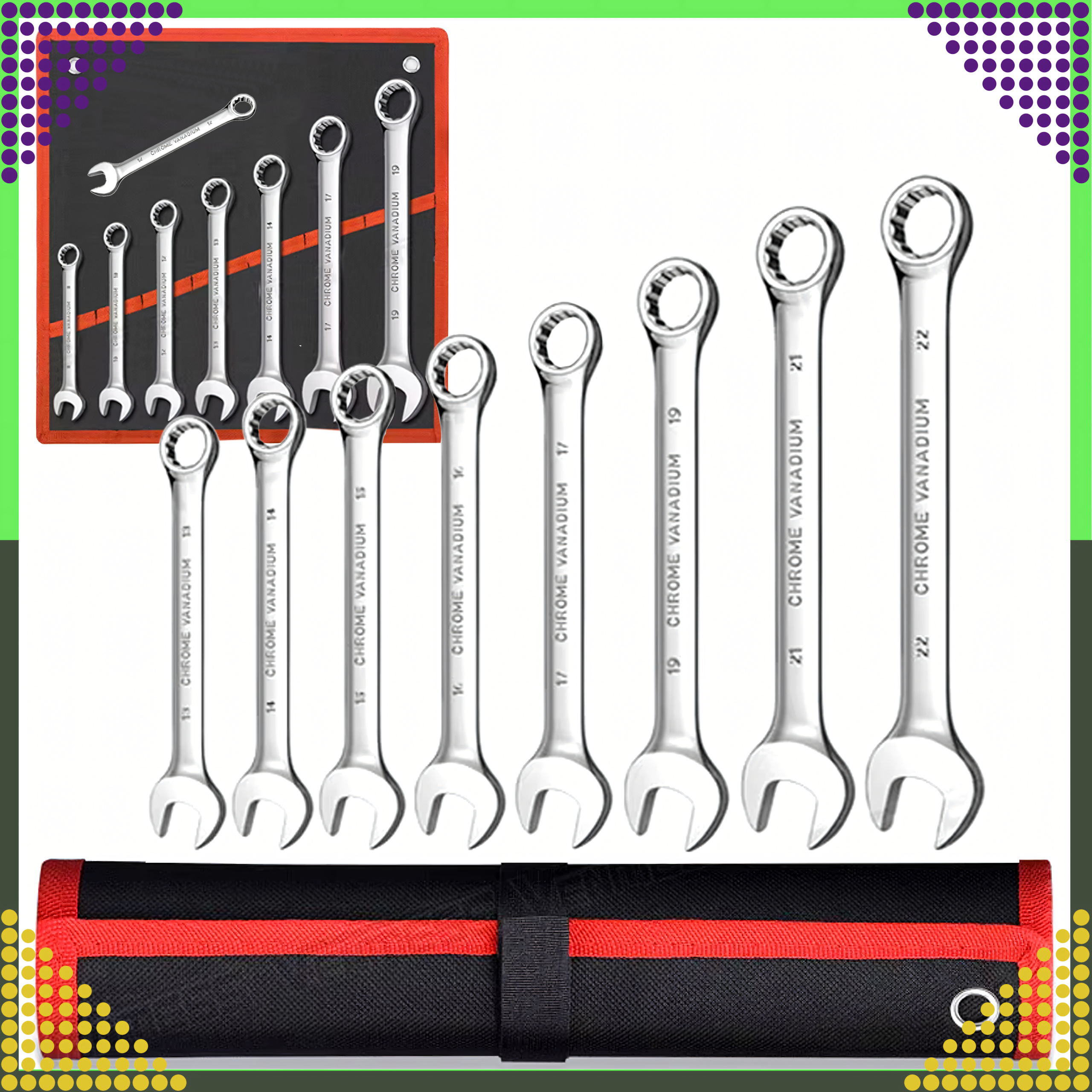 Zestaw Kluczy Płasko-Oczkowych 8 el. Klucze Płaskie Oczkowe Etui 8-22 mm - obrazek 3