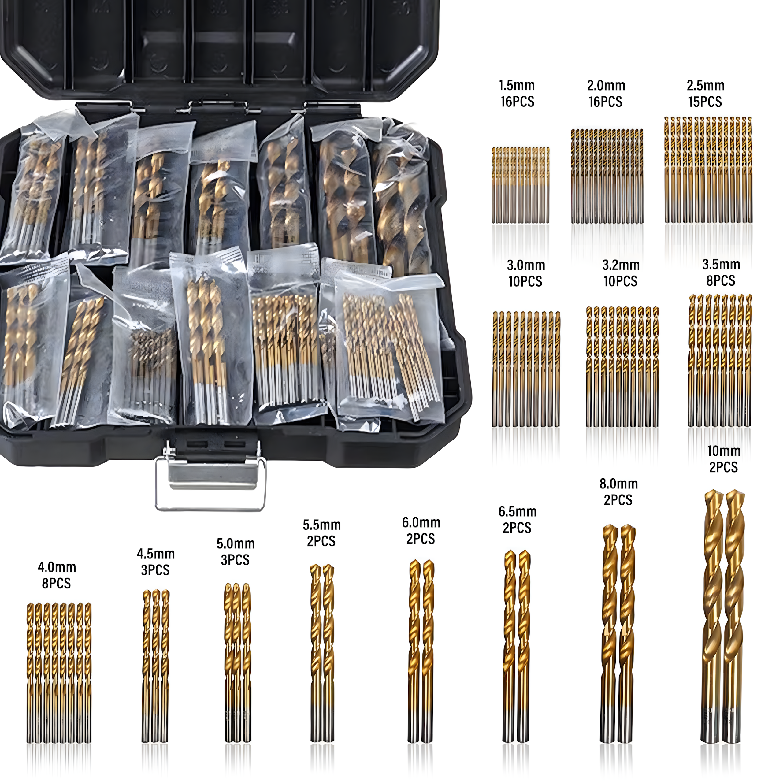 ZESTAW WIERTEŁ DO METALU DREWNA WIERTŁA TYTANOWE UNIWERSALNE 1,5-10mm 99 EL - obrazek 11