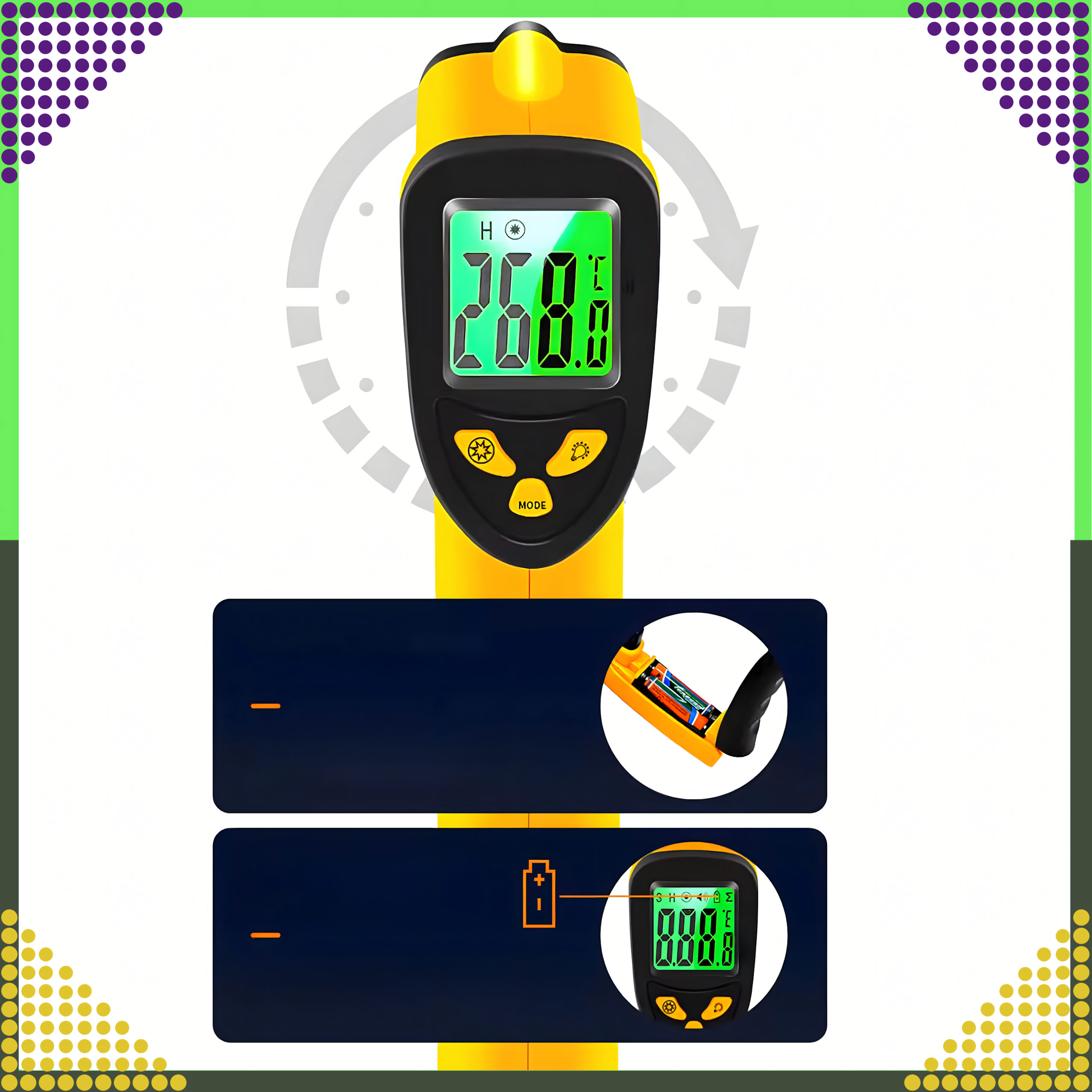 Pirometr Termometr Laserowy Bezdotykowy na Podczerwień Emisyjność -50+550°C
