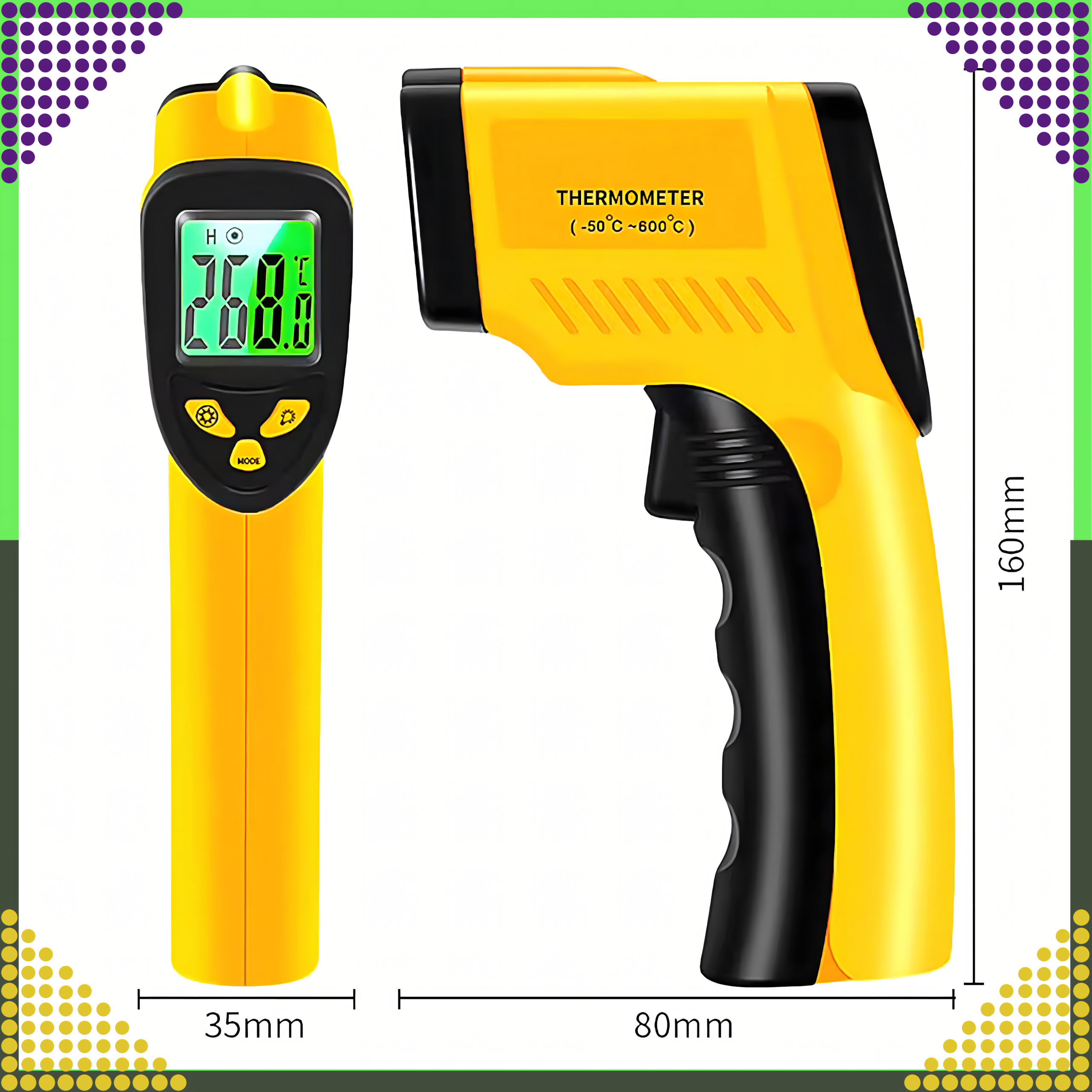 Pirometr Termometr Laserowy Bezdotykowy na Podczerwień Emisyjność -50+550°C - obrazek 4