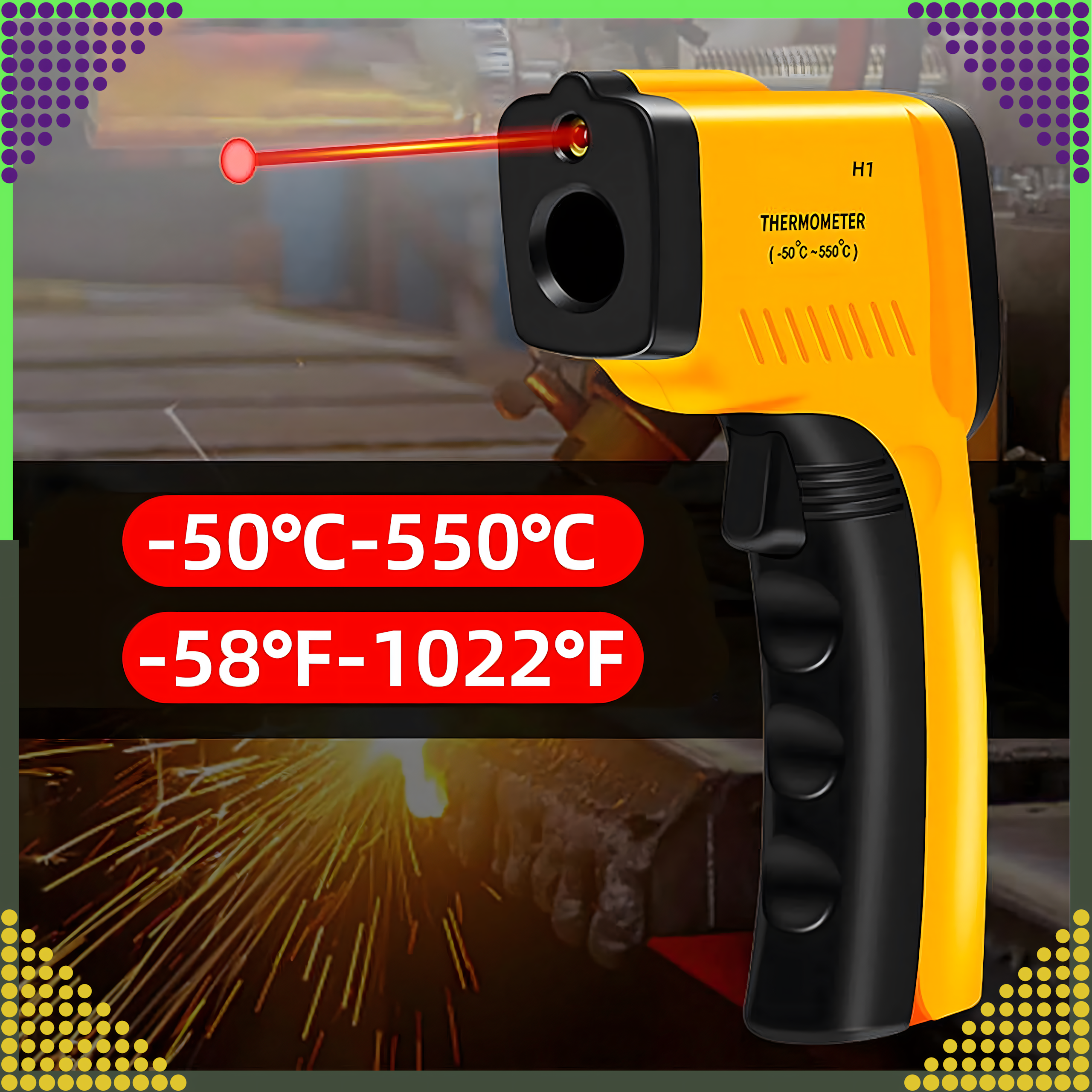 Pirometr Termometr Laserowy Bezdotykowy na Podczerwień Emisyjność -50+550°C - obrazek 7